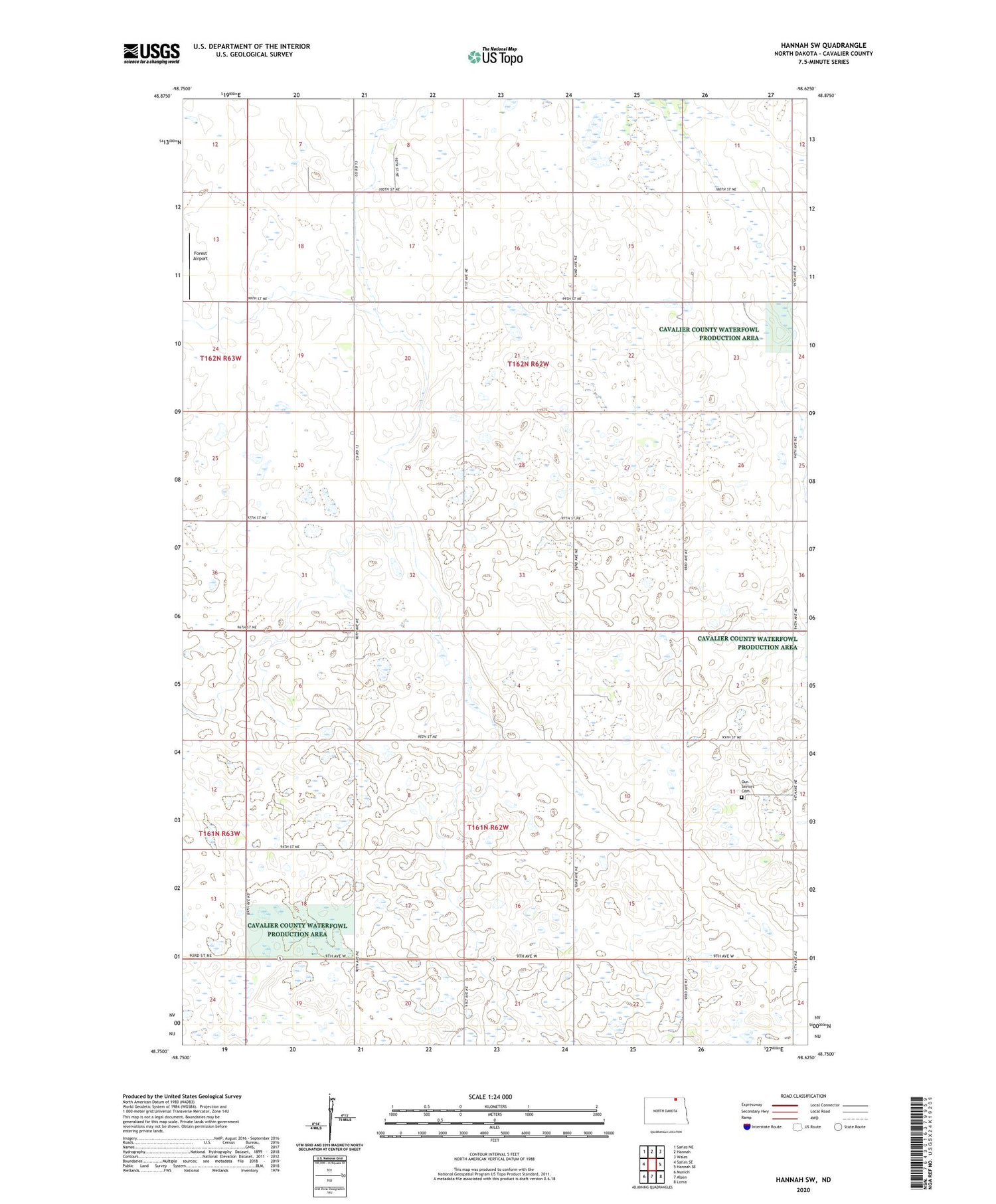 Hannah SW North Dakota US Topo Map Image