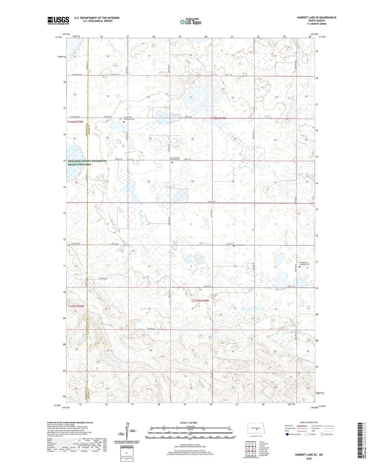 Harriet Lake SE North Dakota US Topo Map Image