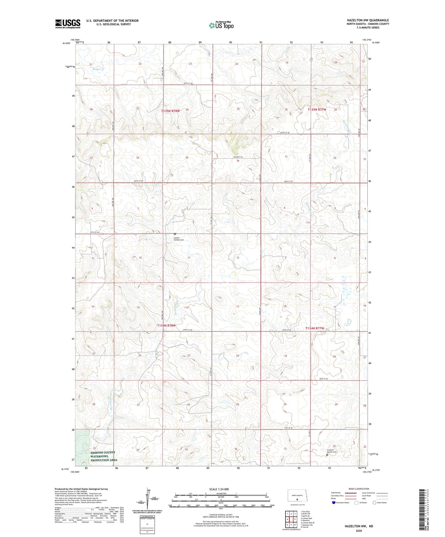 Hazelton NW North Dakota US Topo Map Image