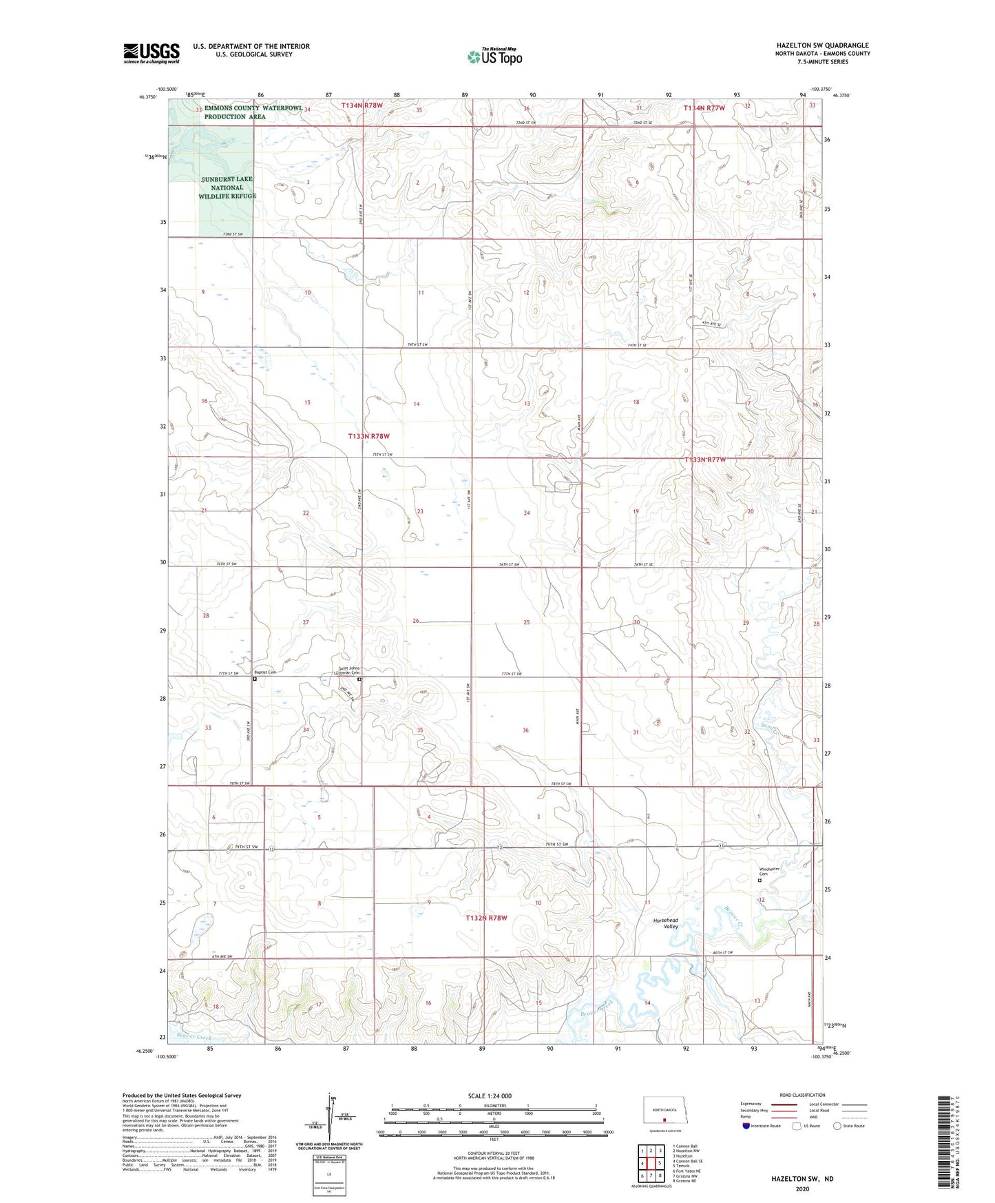 Hazelton SW North Dakota US Topo Map Image