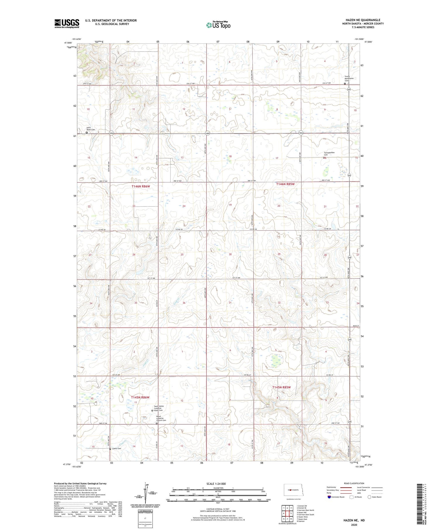 Hazen NE North Dakota US Topo Map Image