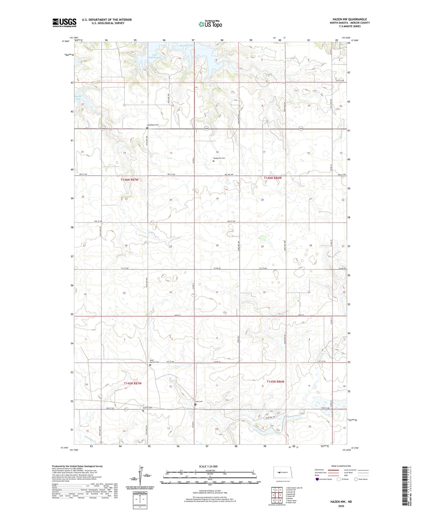 Hazen NW North Dakota US Topo Map Image