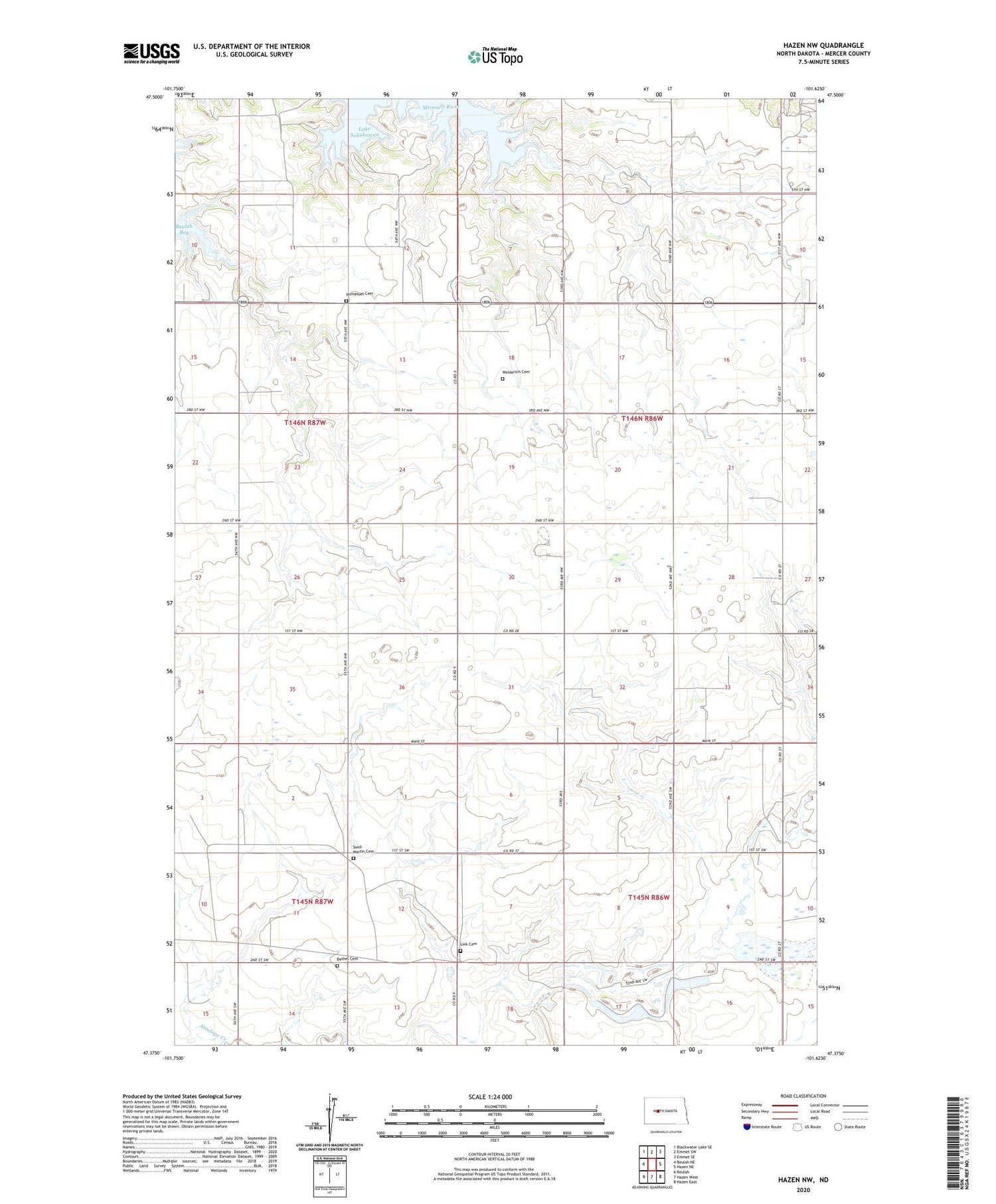 Hazen NW North Dakota US Topo Map Image