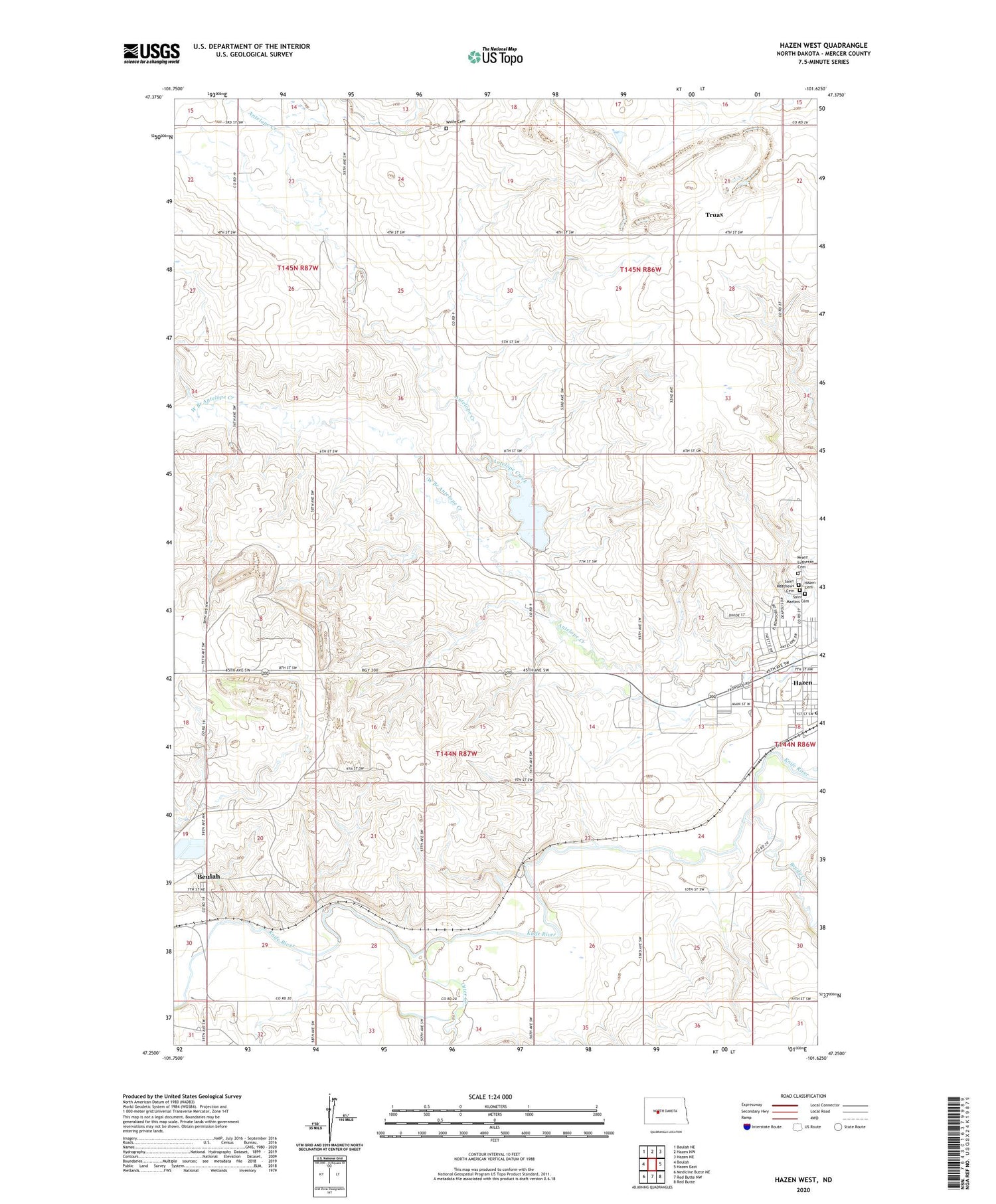 Hazen West North Dakota US Topo Map Image