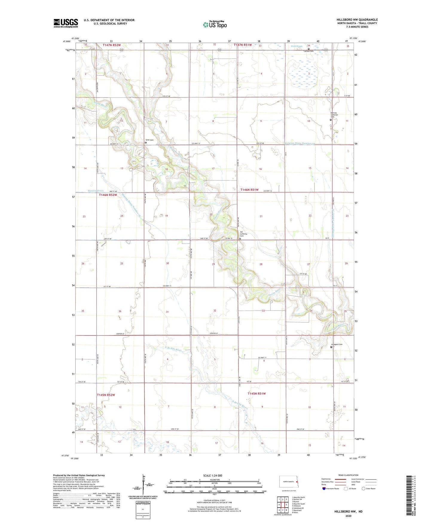 Hillsboro NW North Dakota US Topo Map Image