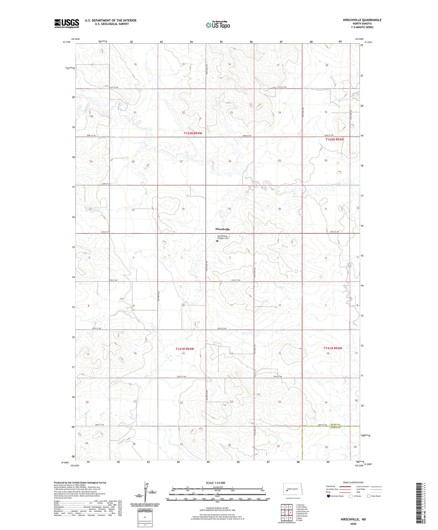 Hirschville North Dakota US Topo Map Image