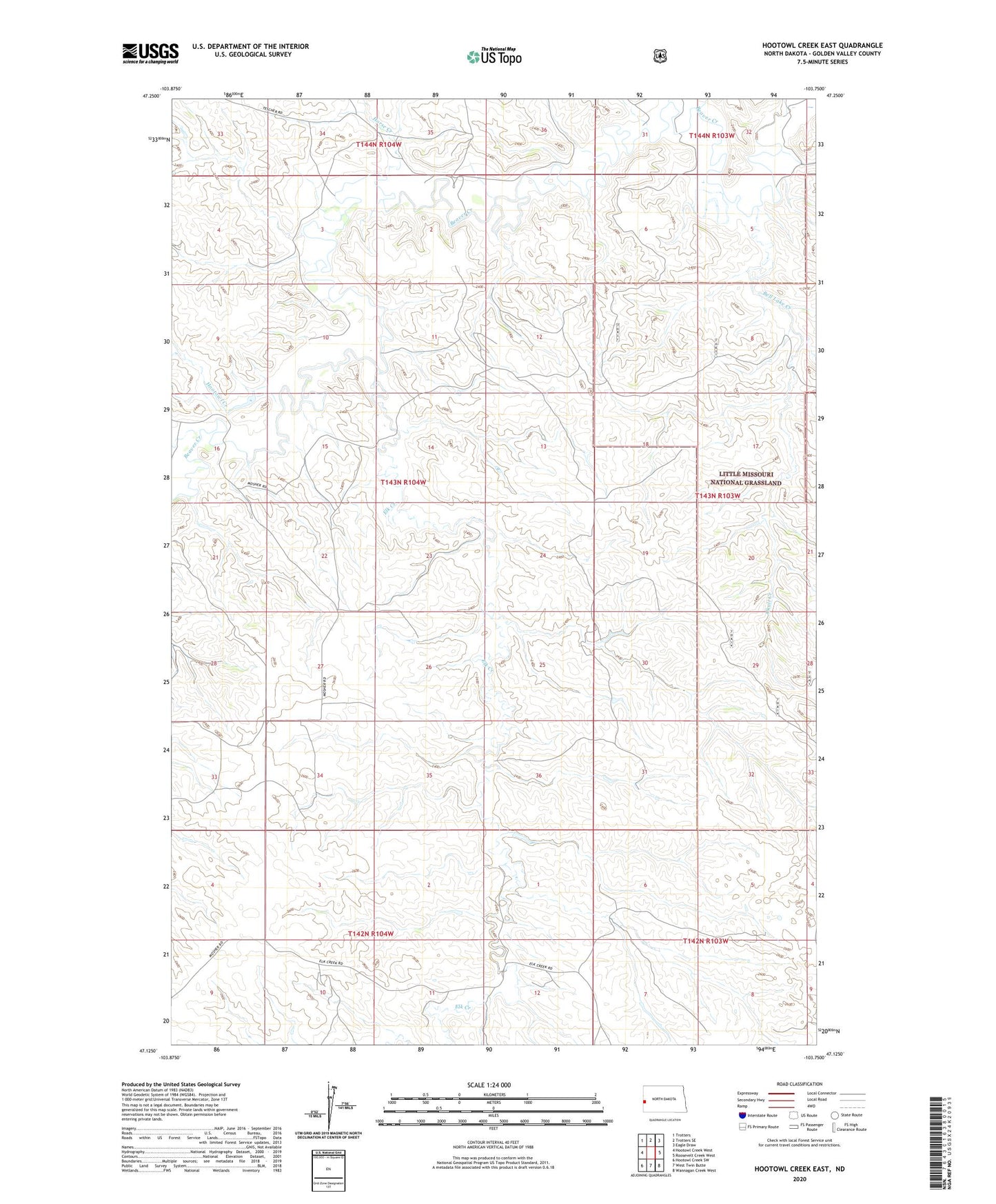 Hootowl Creek East North Dakota US Topo Map Image