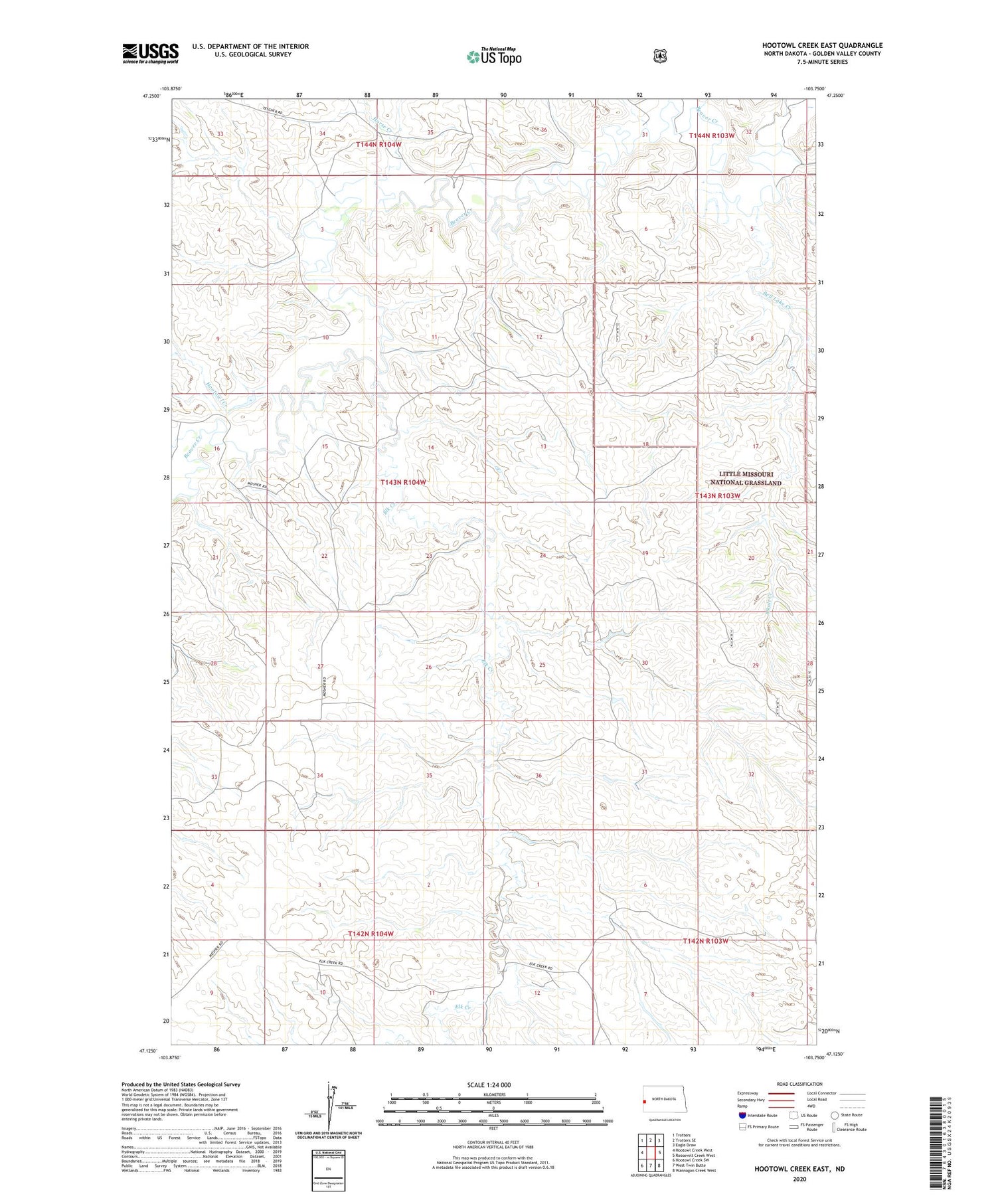 Hootowl Creek East North Dakota US Topo Map Image
