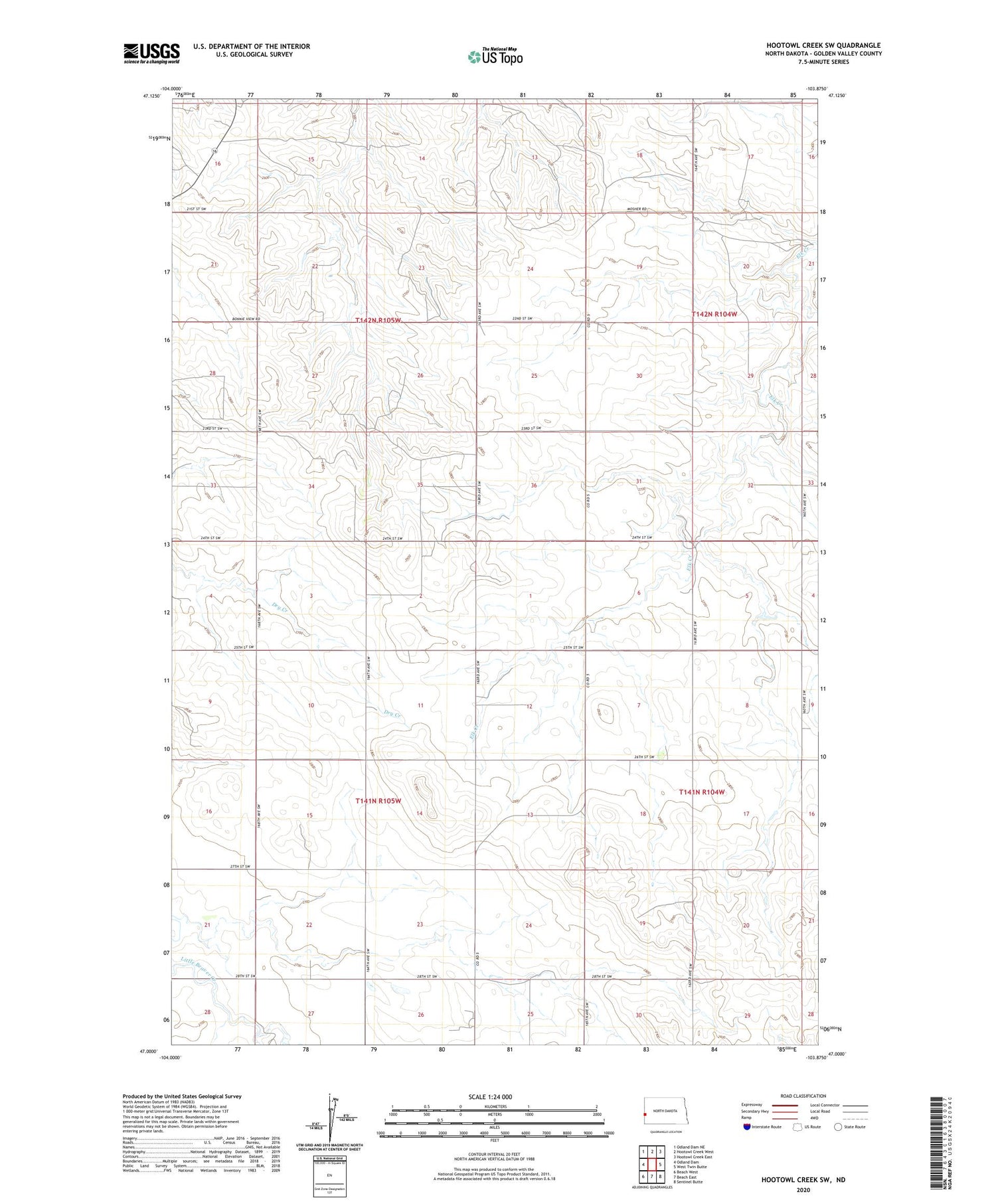 Hootowl Creek SW North Dakota US Topo Map Image