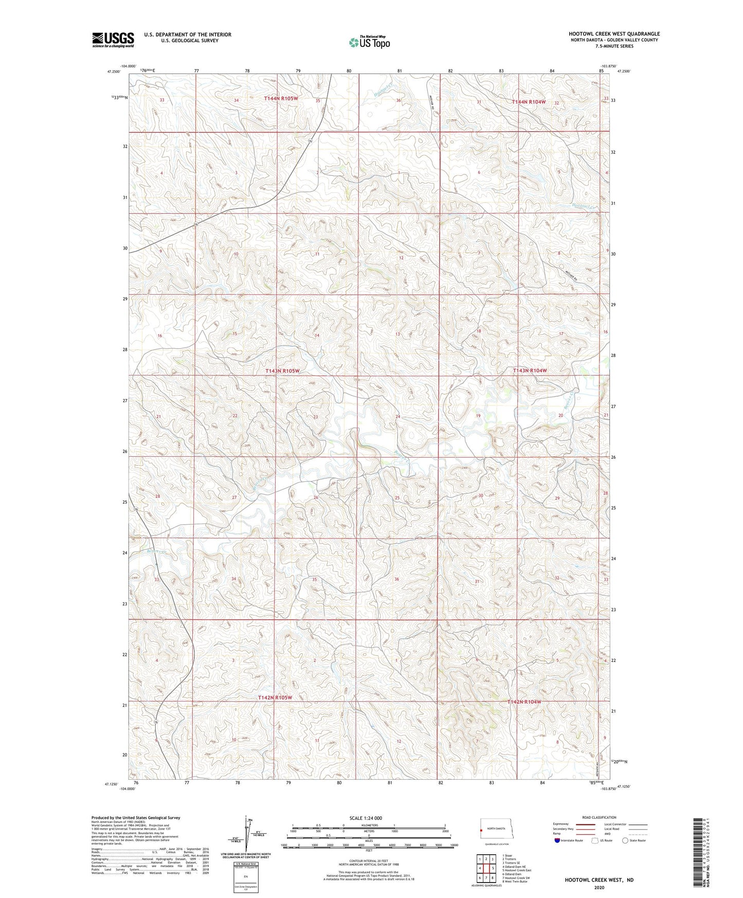 Hootowl Creek West North Dakota US Topo Map Image