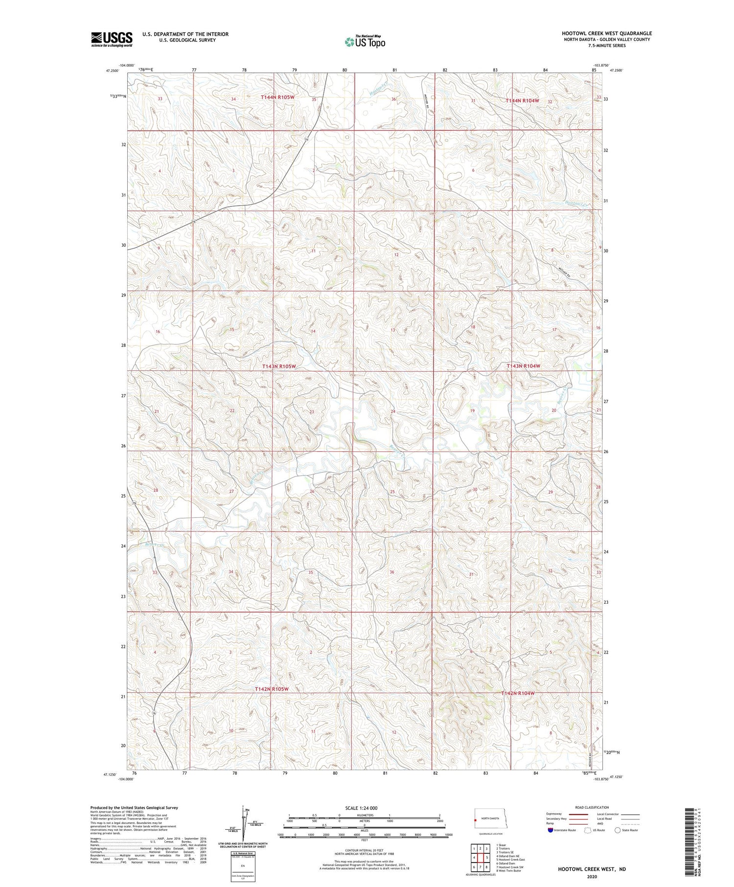 Hootowl Creek West North Dakota US Topo Map Image