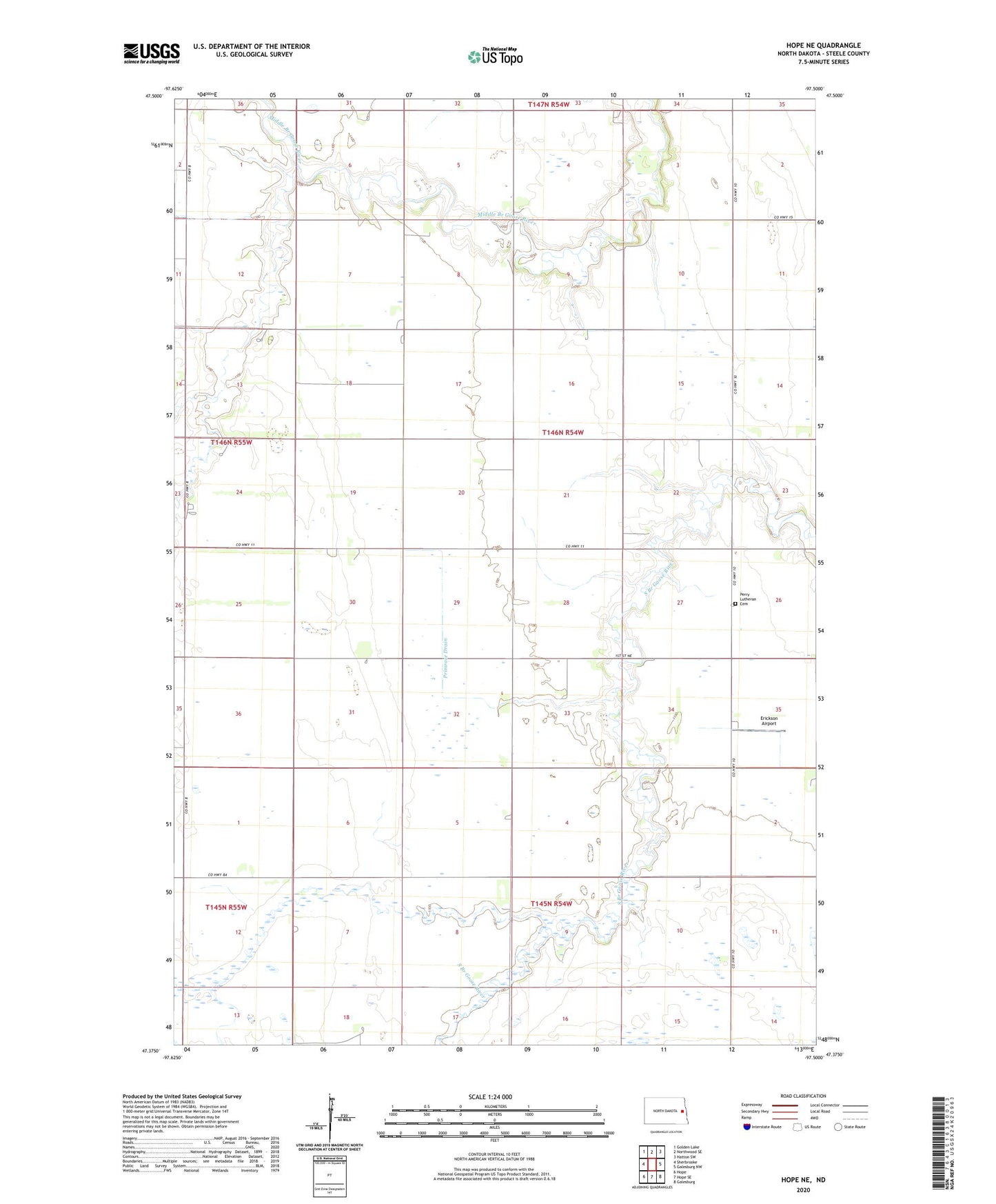 Hope NE North Dakota US Topo Map Image