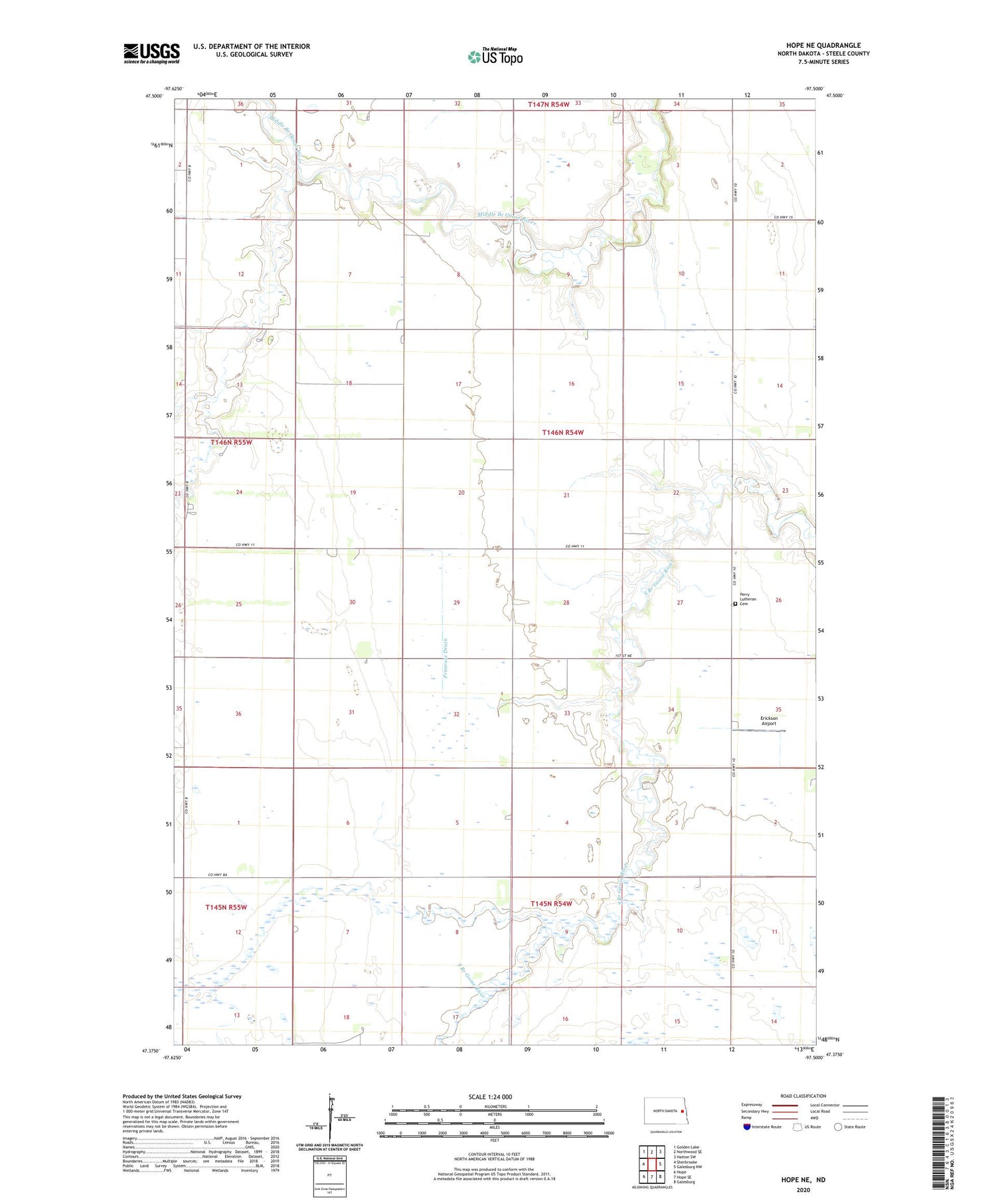 Hope NE North Dakota US Topo Map Image