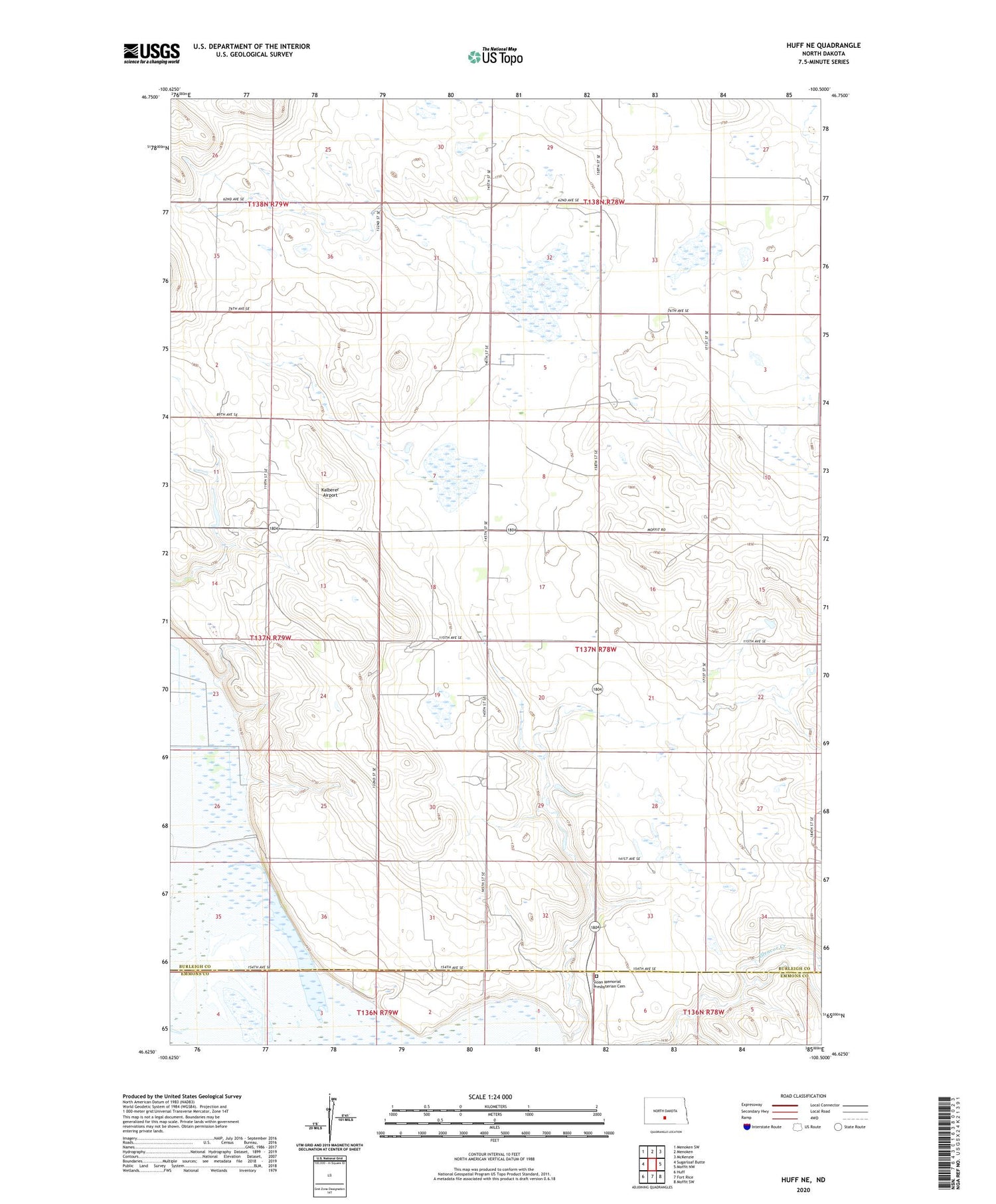 Huff NE North Dakota US Topo Map Image