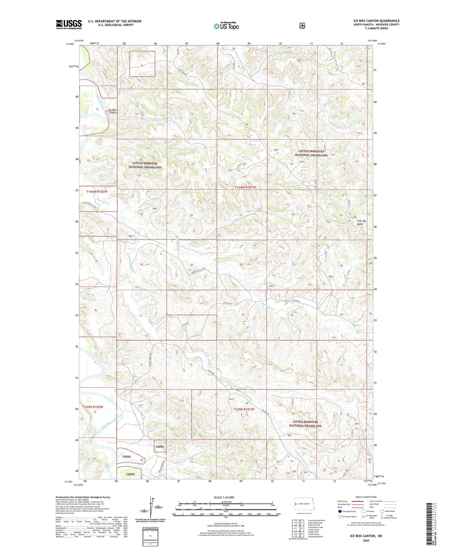Ice Box Canyon North Dakota US Topo Map Image
