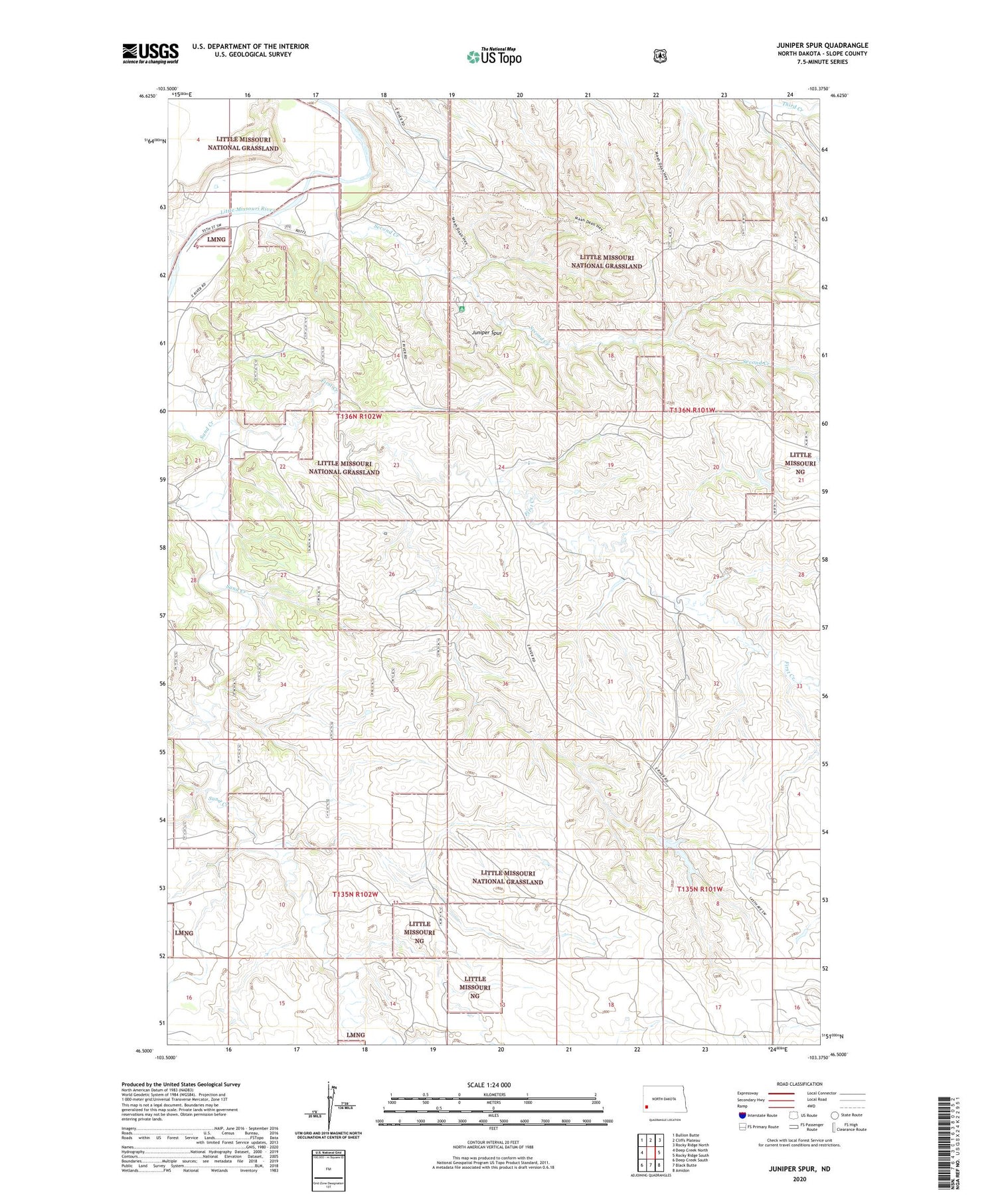 Juniper Spur North Dakota US Topo Map Image