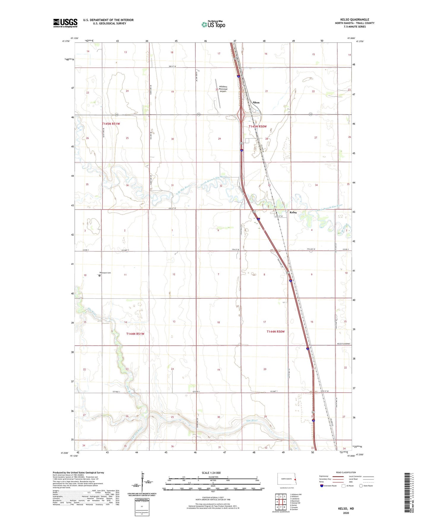 Kelso North Dakota US Topo Map Image