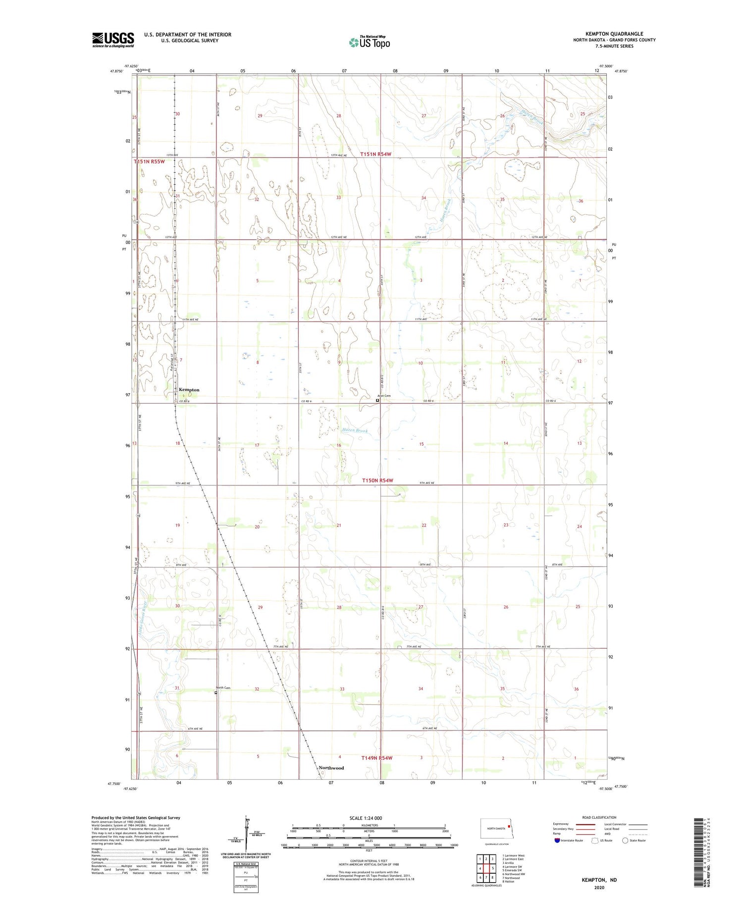 Kempton North Dakota US Topo Map Image