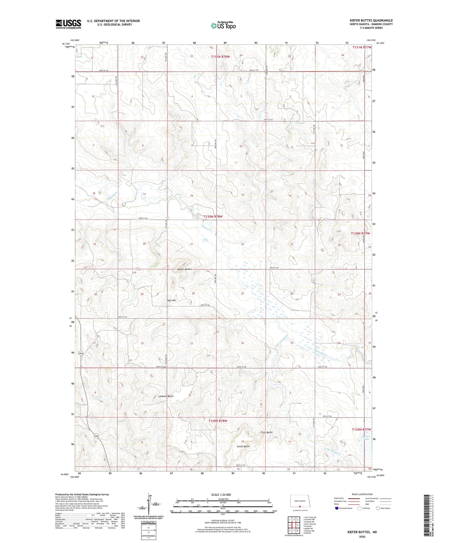 Kiefer Buttes North Dakota US Topo Map Image