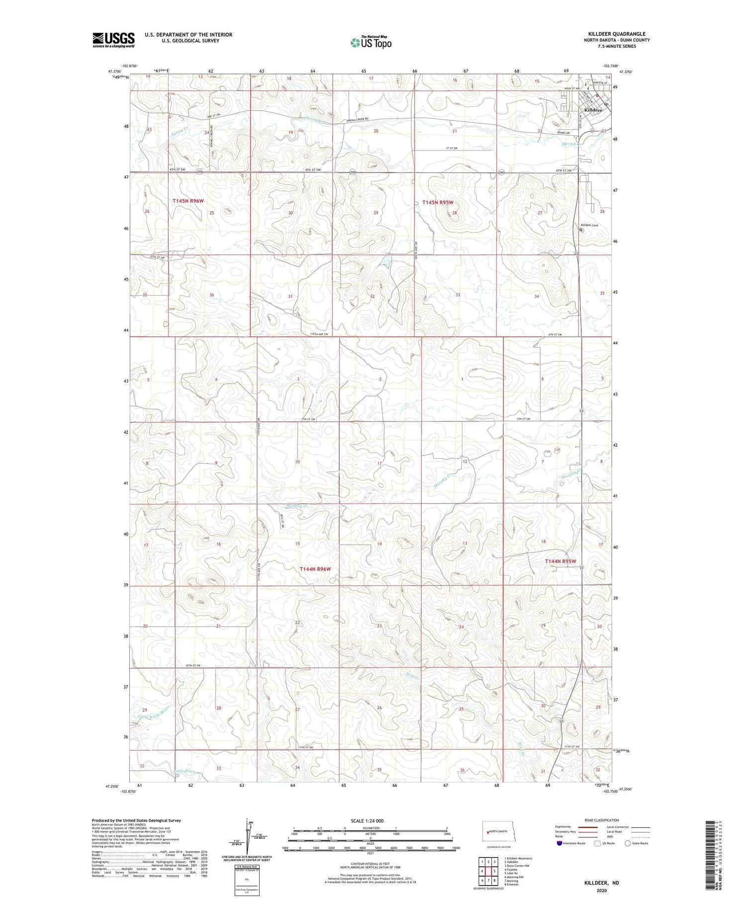 Killdeer North Dakota US Topo Map Image
