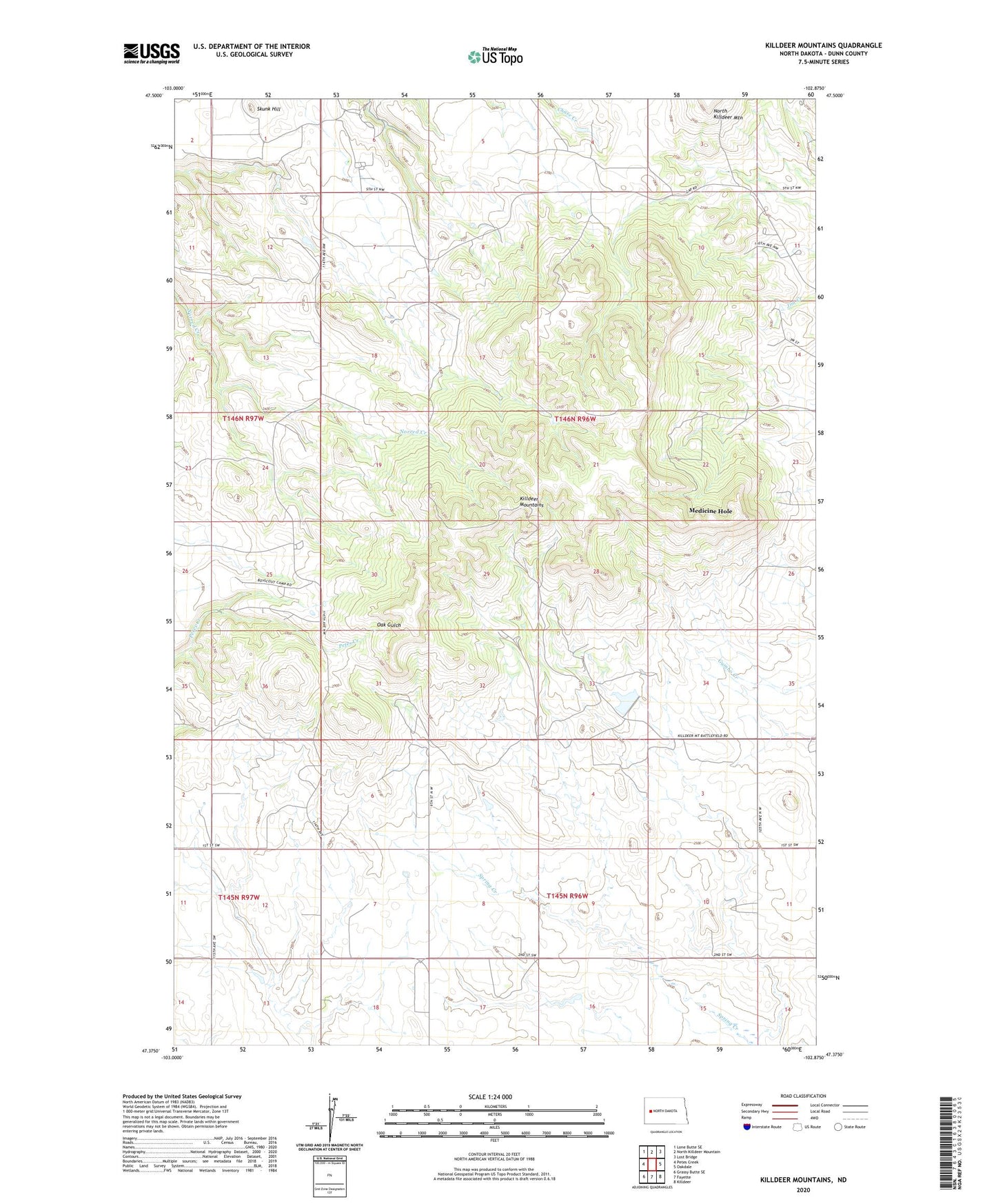 Killdeer Mountains North Dakota US Topo Map Image