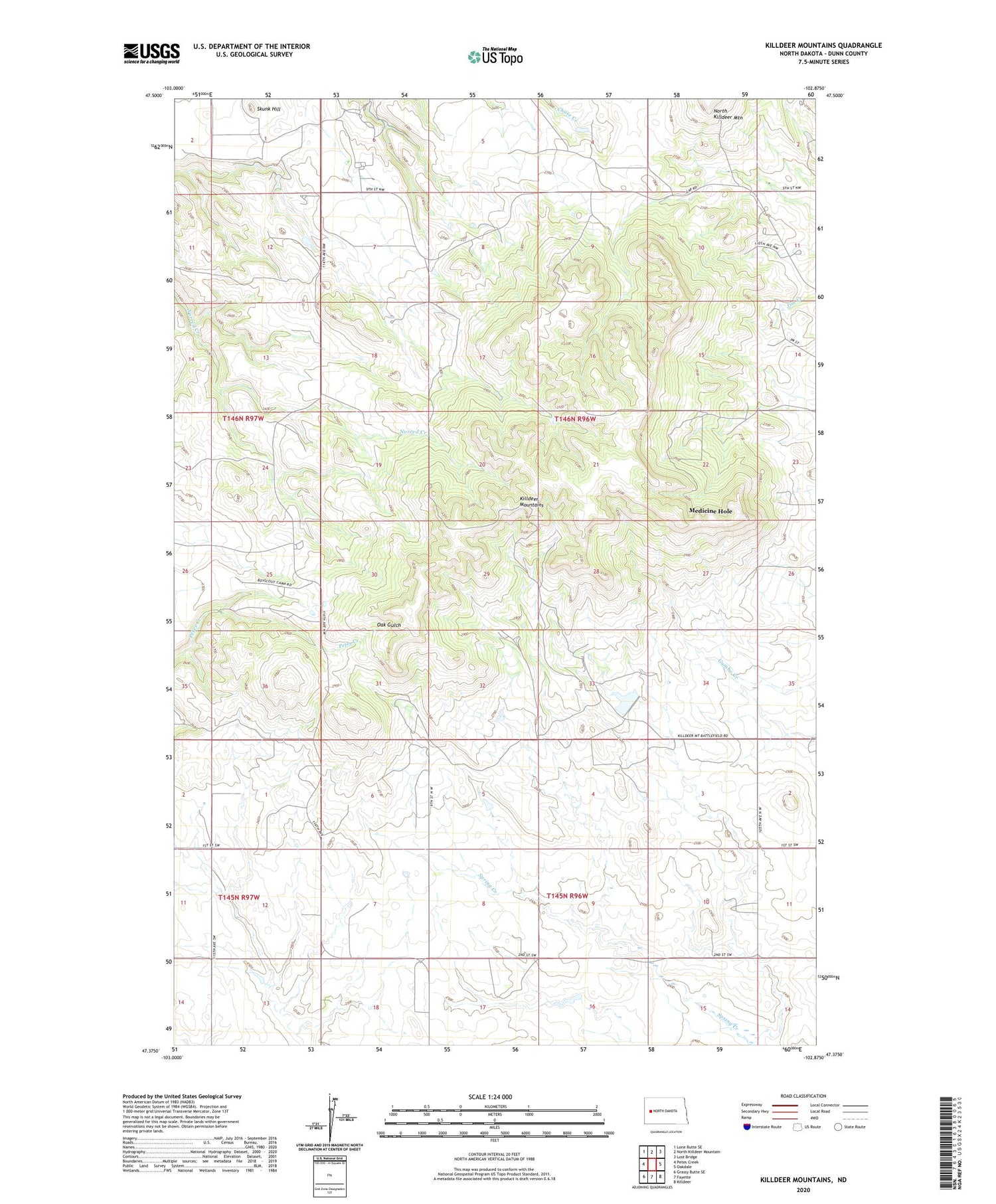 Killdeer Mountains North Dakota US Topo Map Image