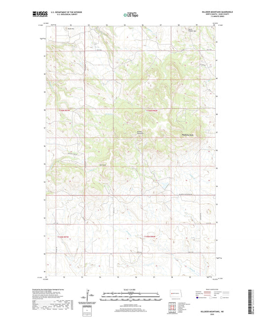 Killdeer Mountains North Dakota US Topo Map Image