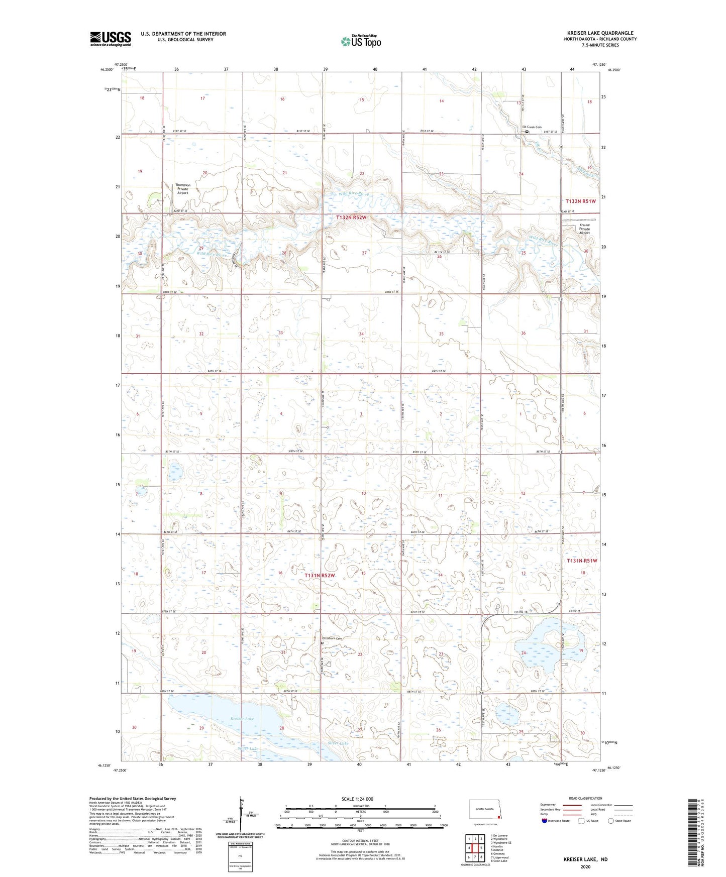 Kreiser Lake North Dakota US Topo Map Image