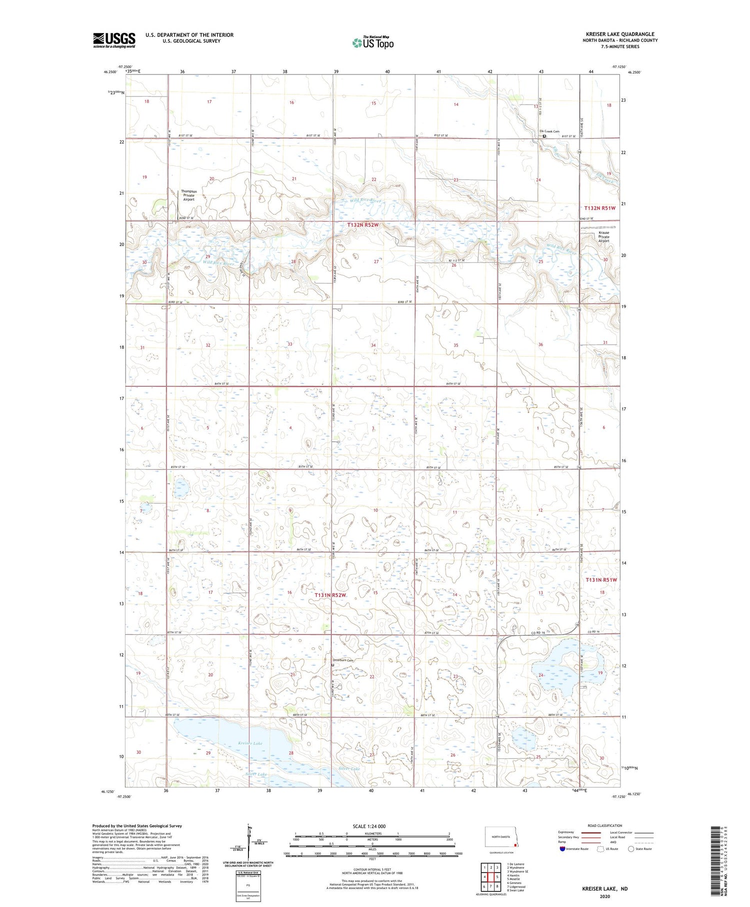 Kreiser Lake North Dakota US Topo Map Image