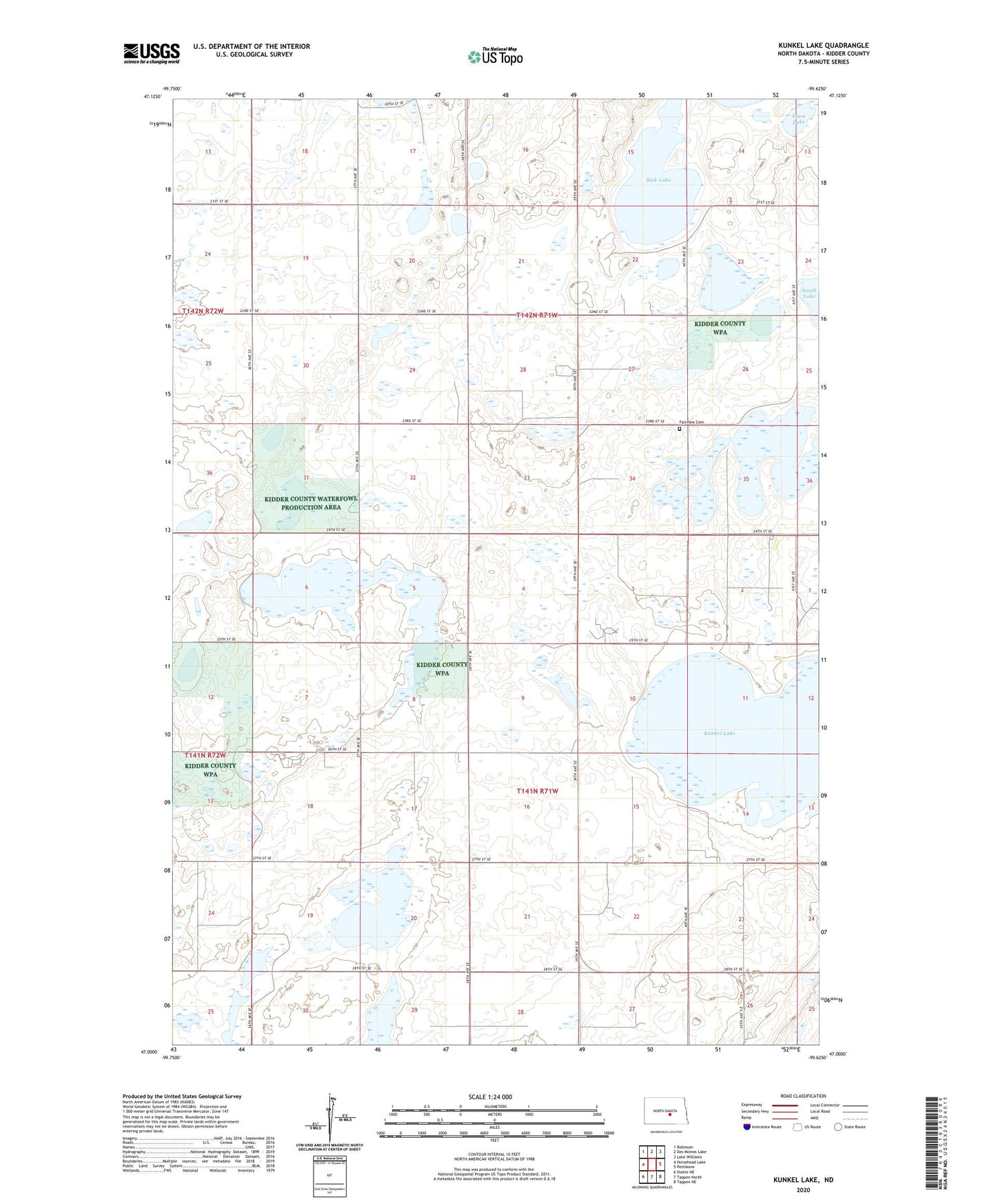 Kunkel Lake North Dakota US Topo Map Image
