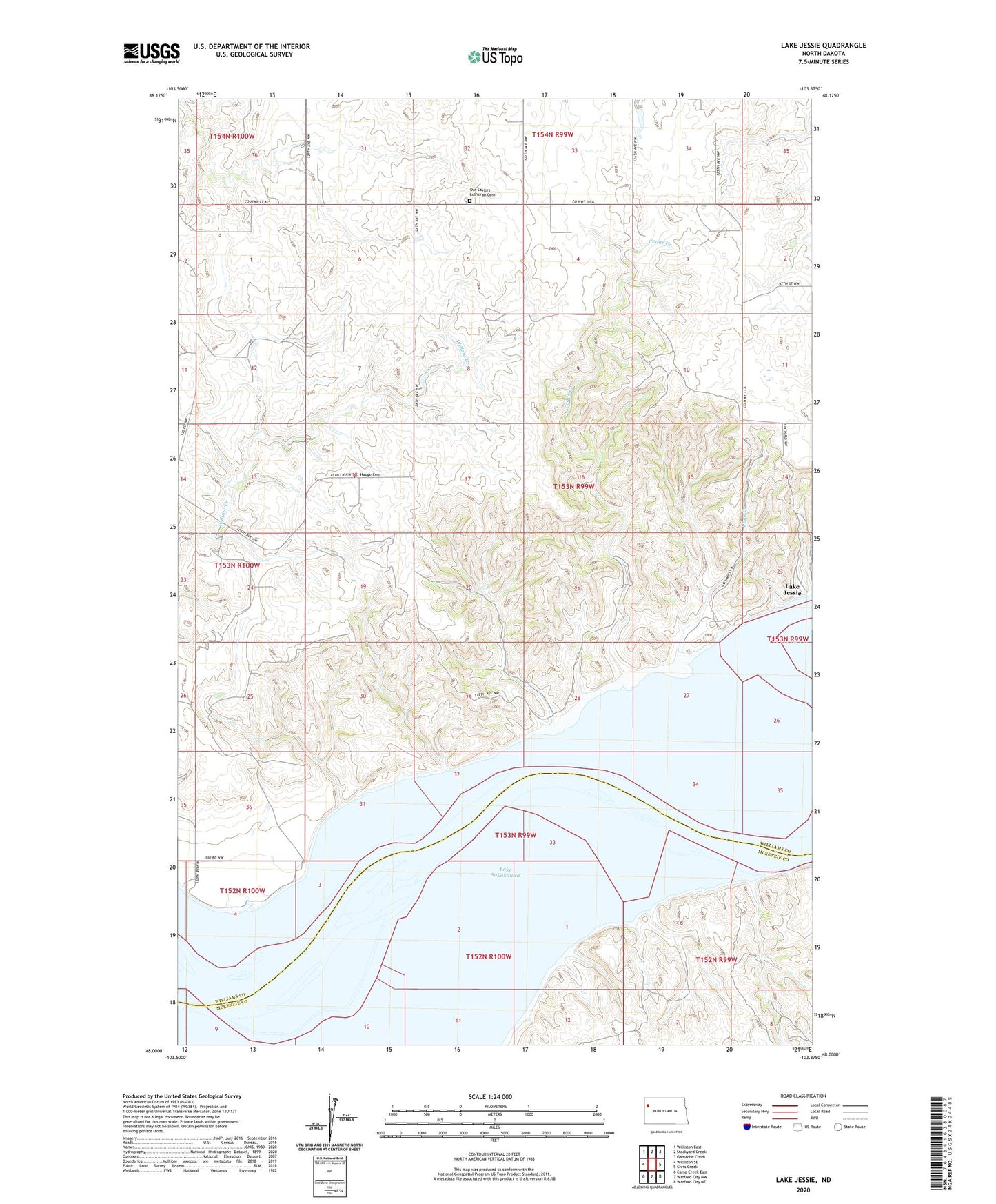 Lake Jessie North Dakota US Topo Map Image