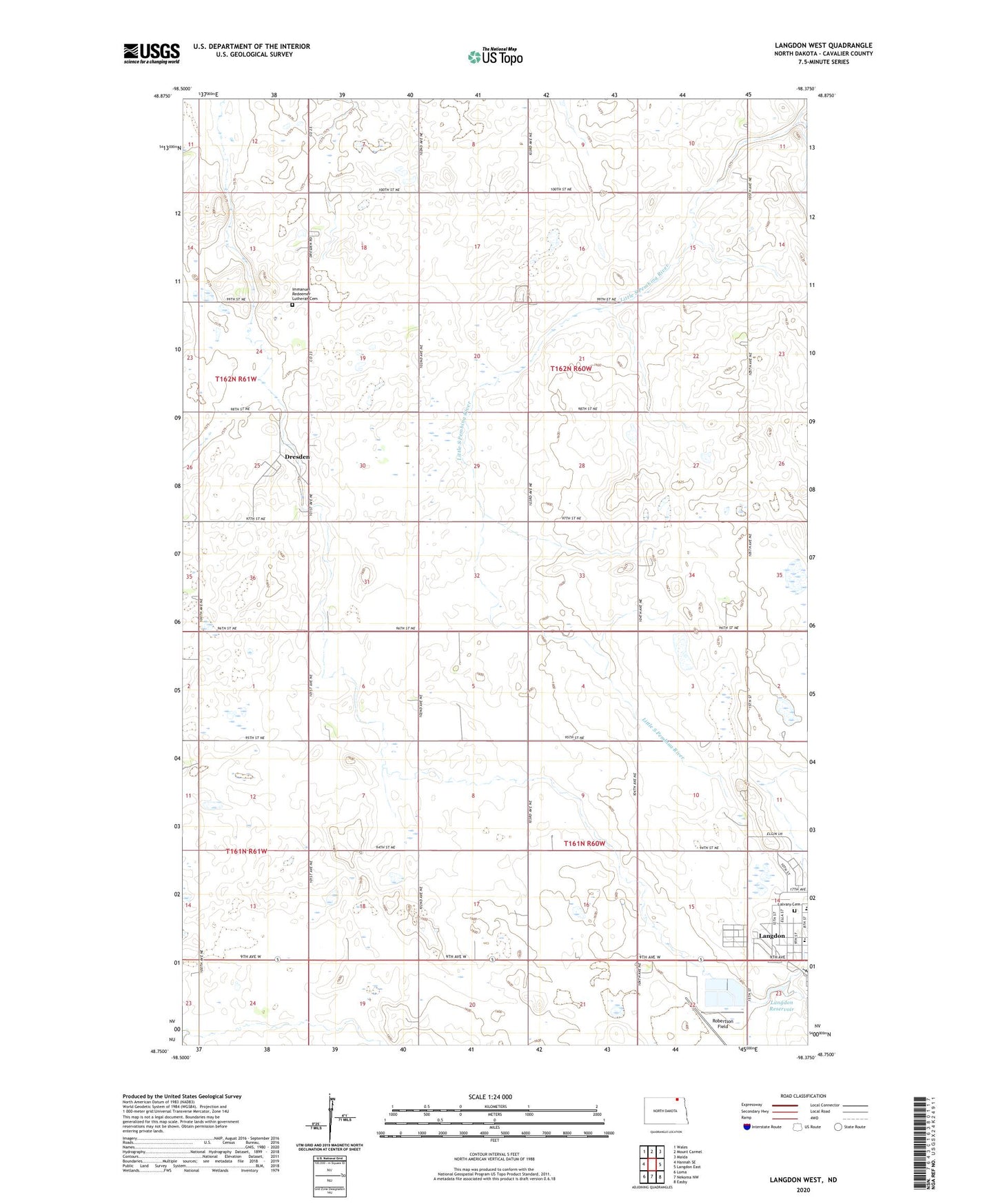 Langdon West North Dakota US Topo Map Image