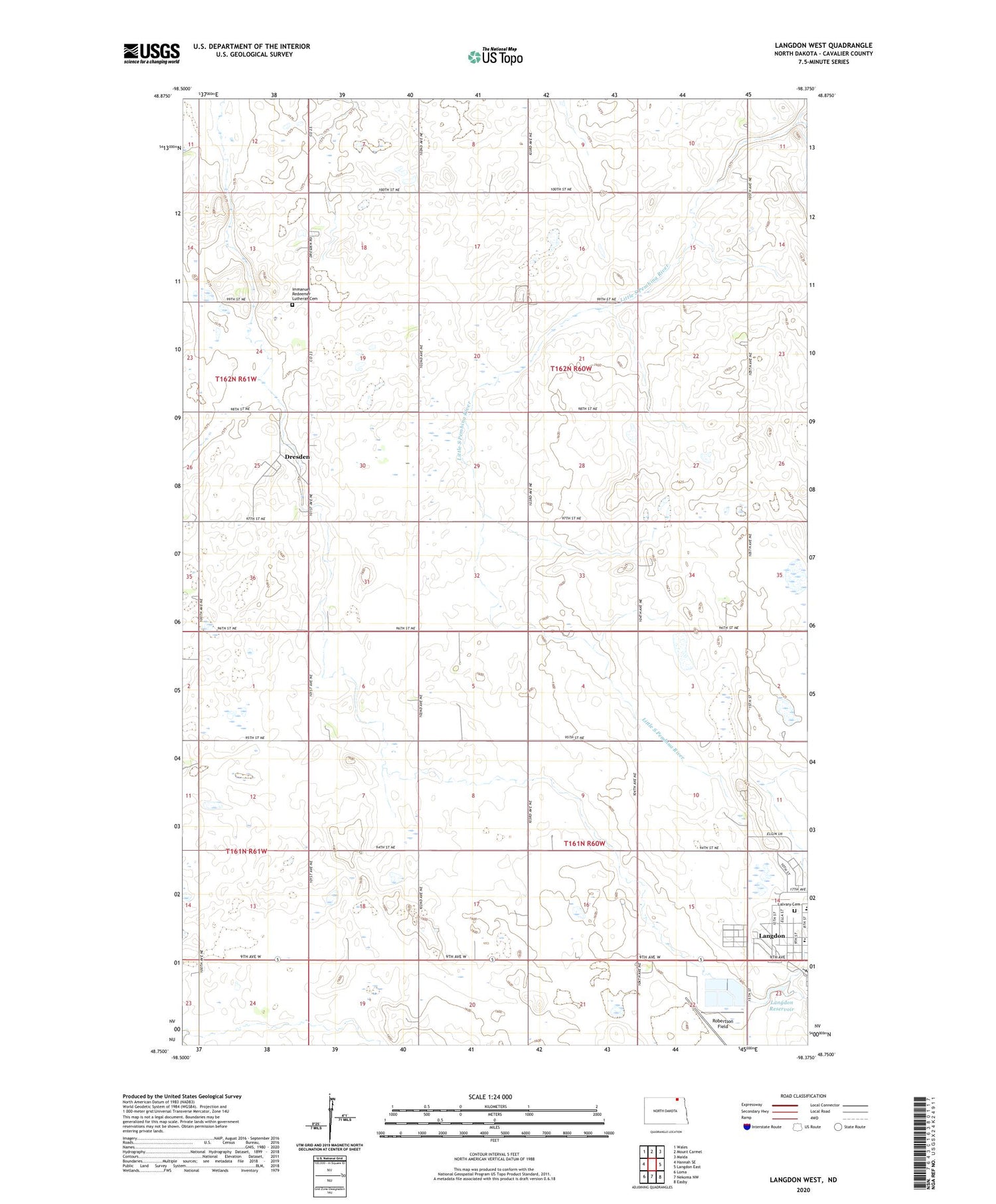 Langdon West North Dakota US Topo Map Image