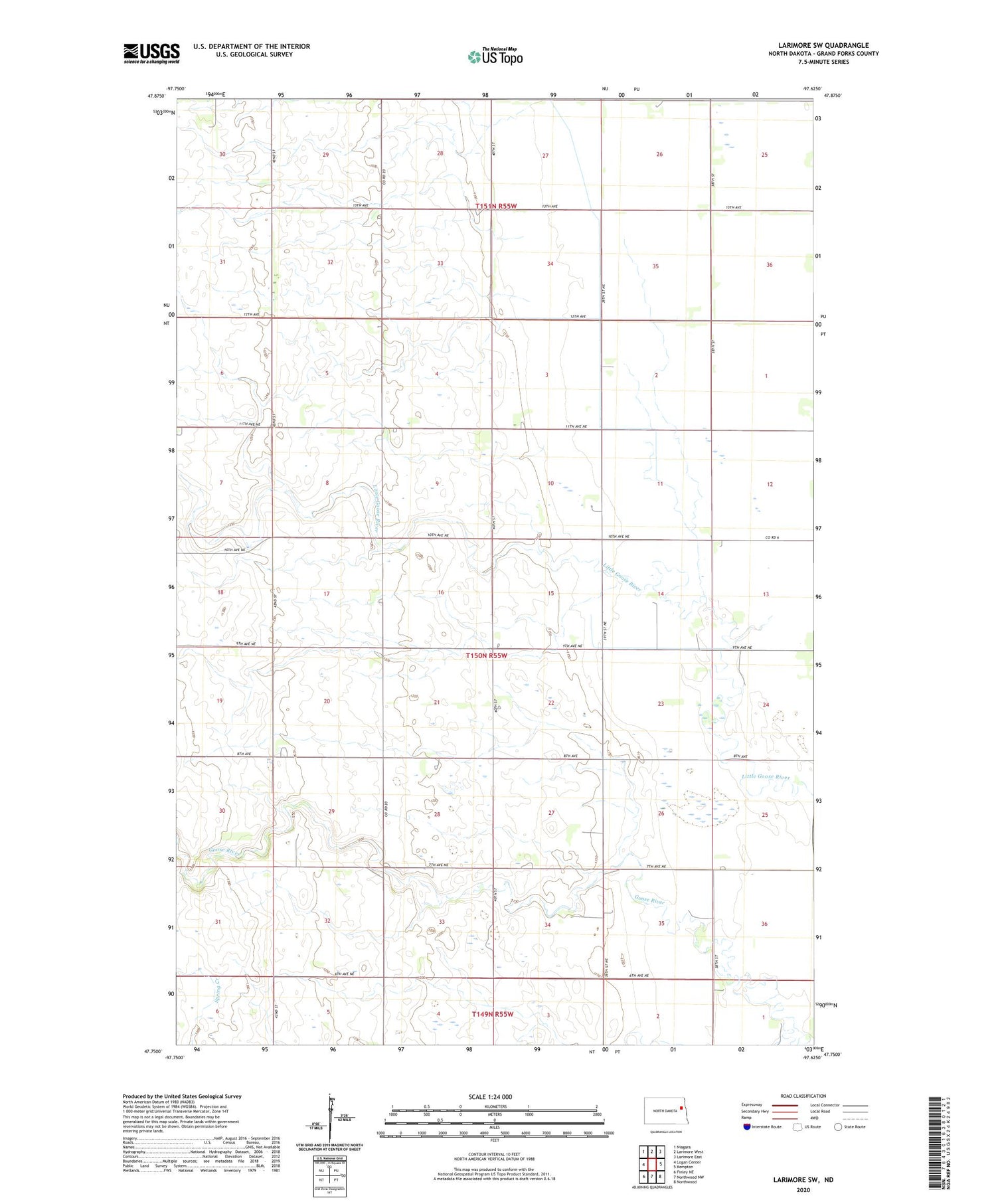 Larimore SW North Dakota US Topo Map Image