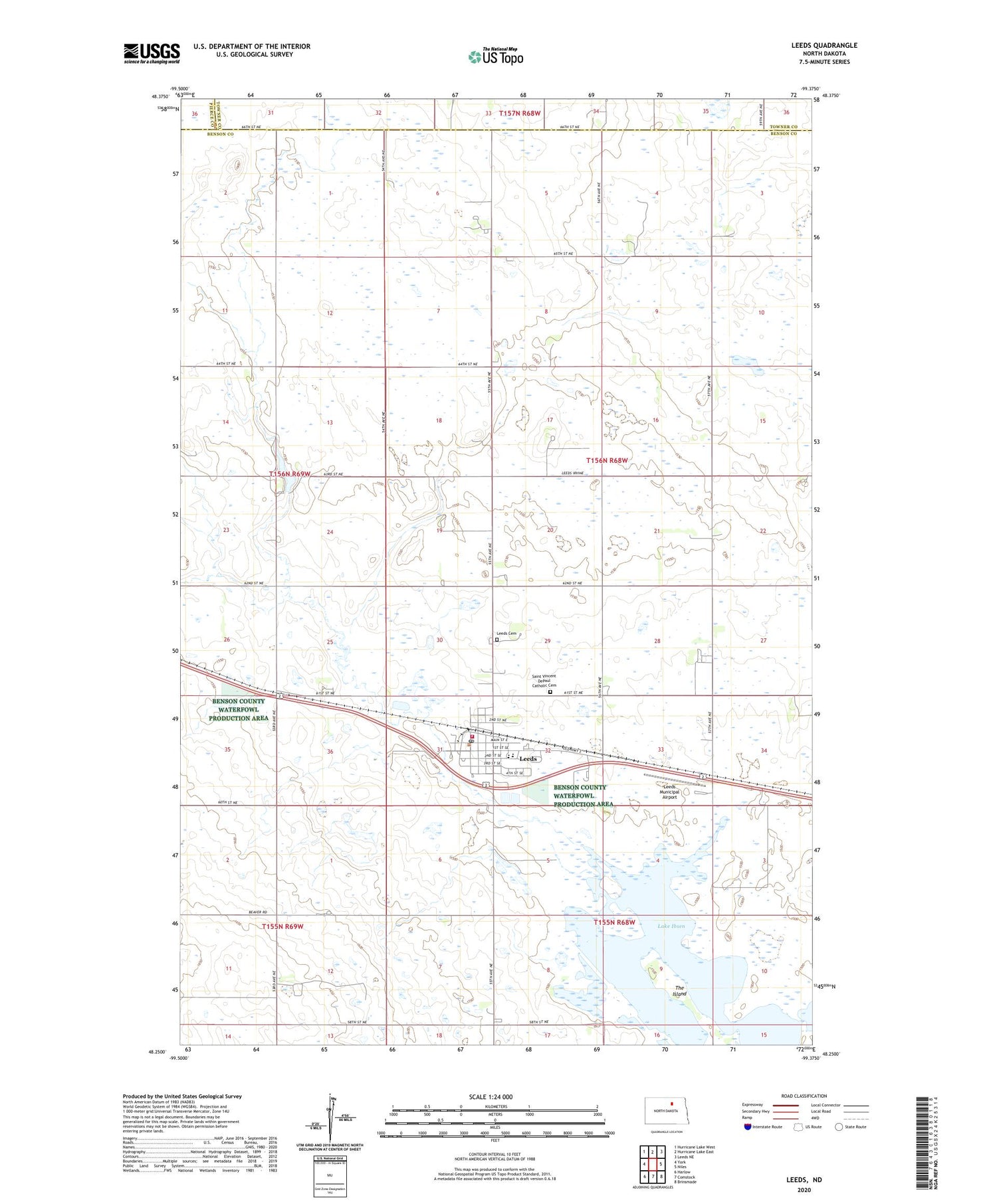 Leeds North Dakota US Topo Map Image