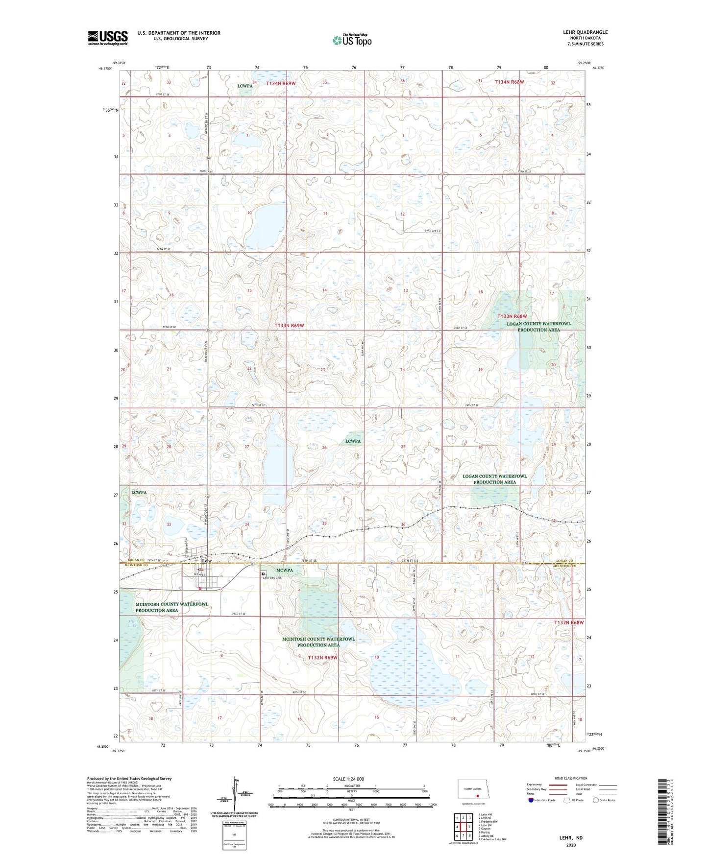 Lehr North Dakota US Topo Map Image