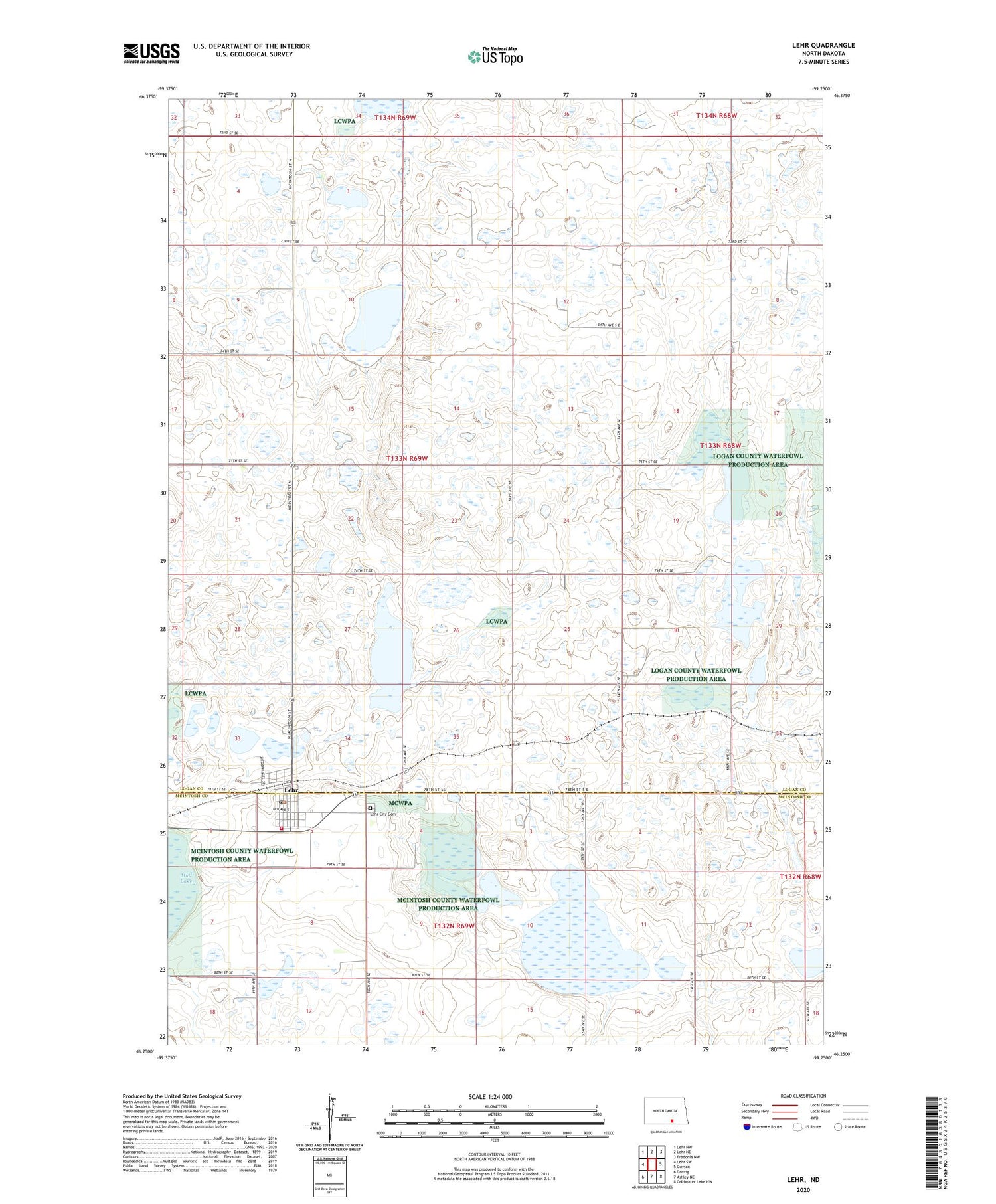 Lehr North Dakota US Topo Map Image