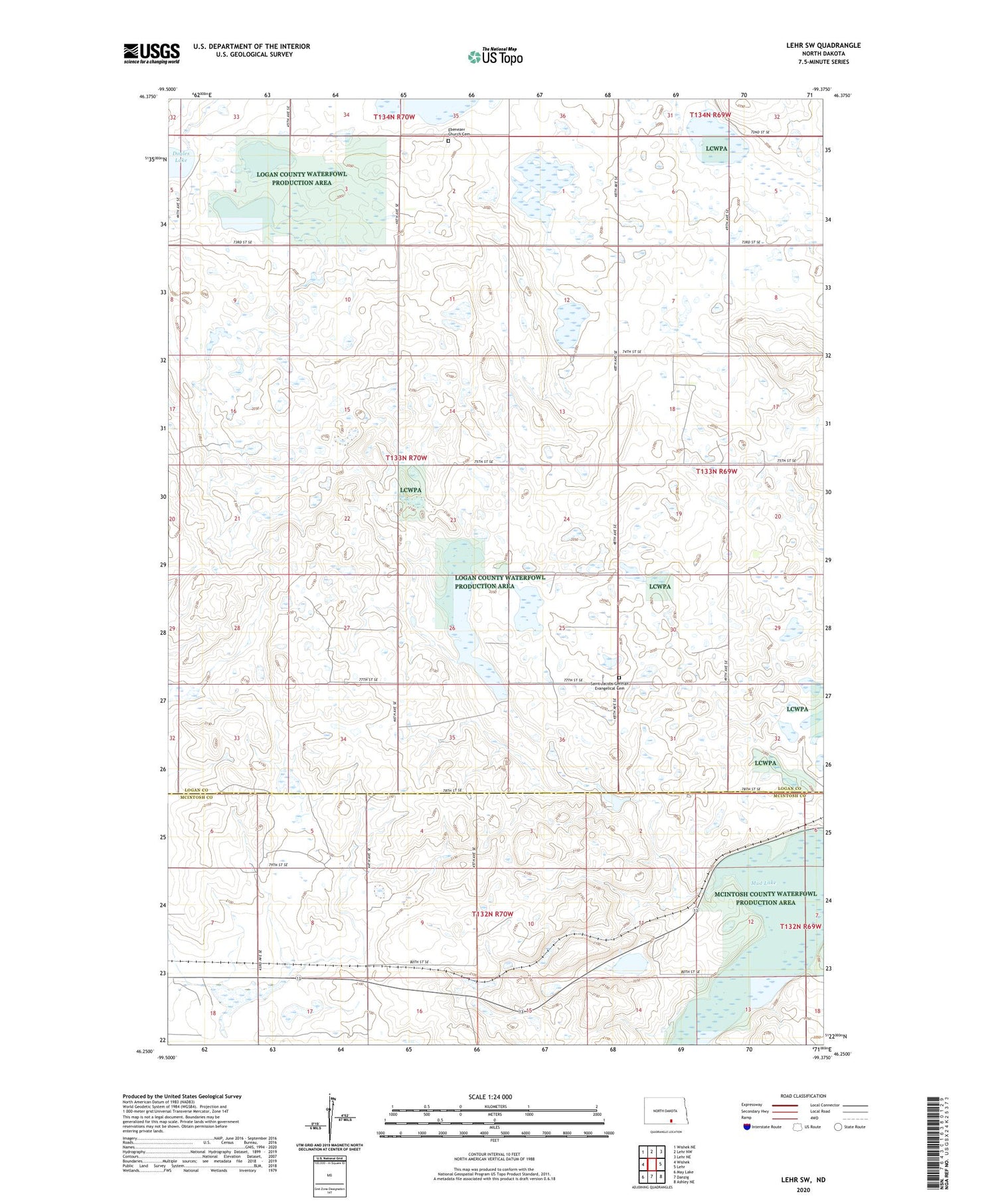 Lehr SW North Dakota US Topo Map Image
