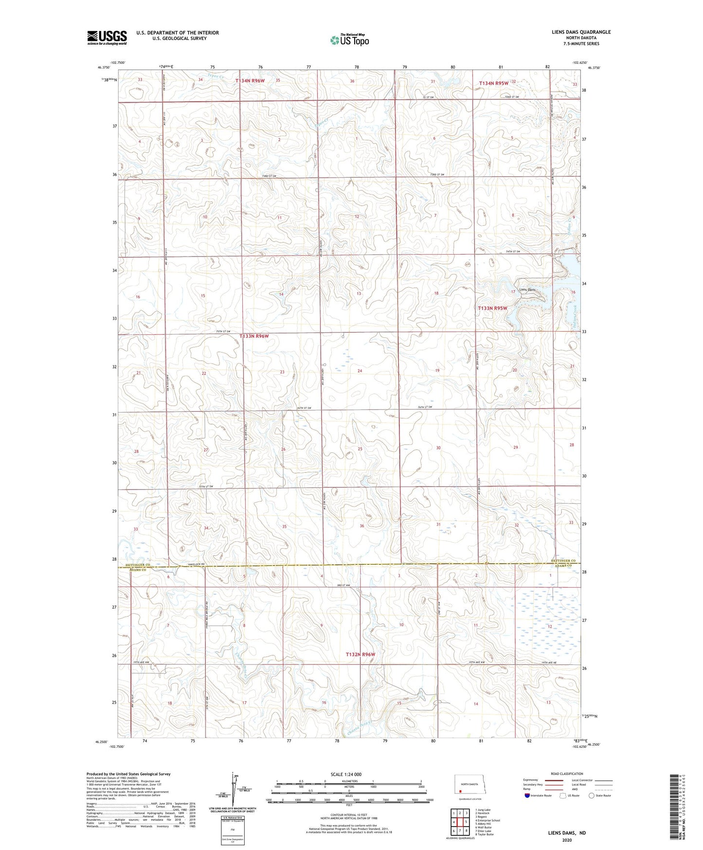 Liens Dams North Dakota US Topo Map Image