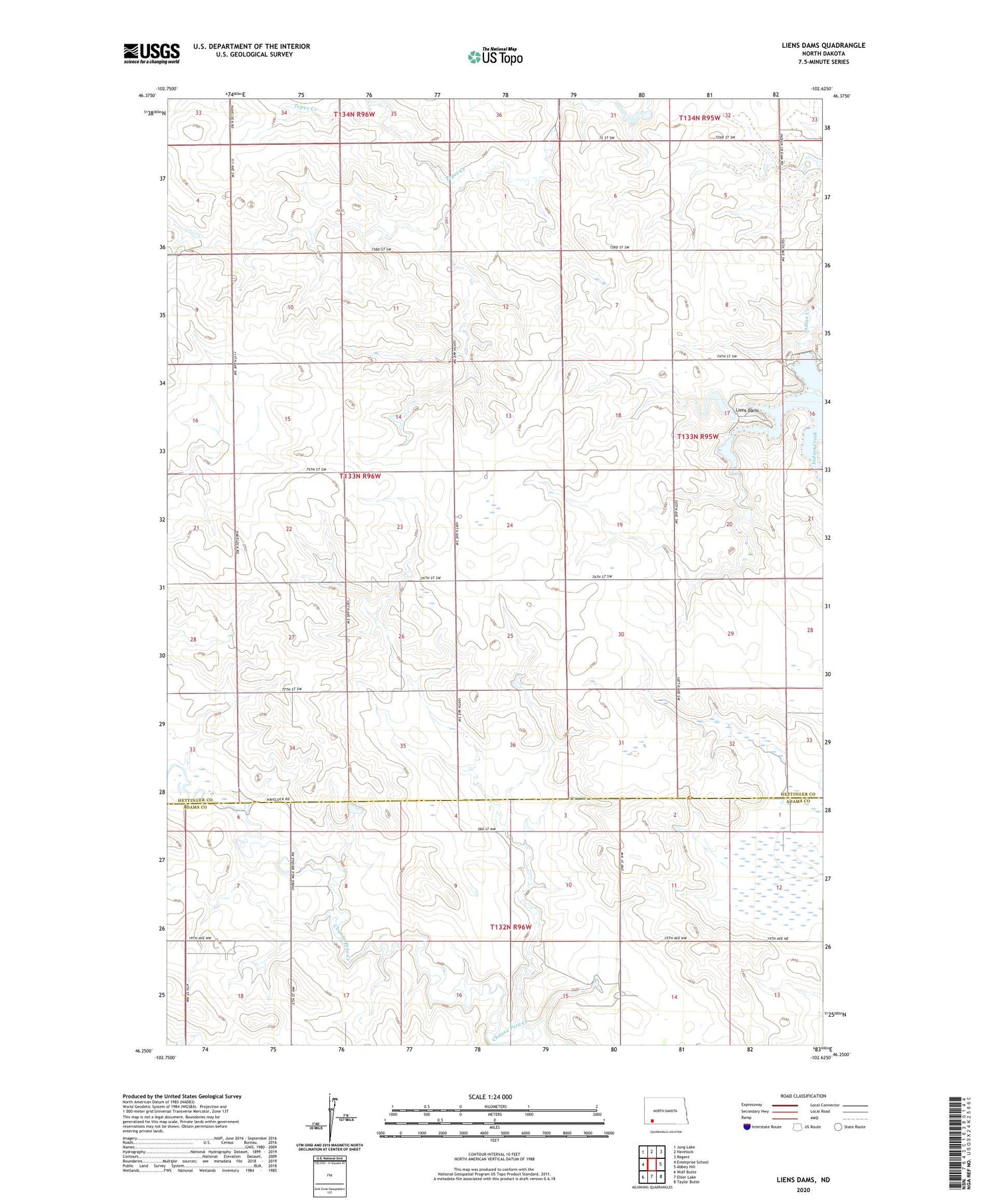 Liens Dams North Dakota US Topo Map Image