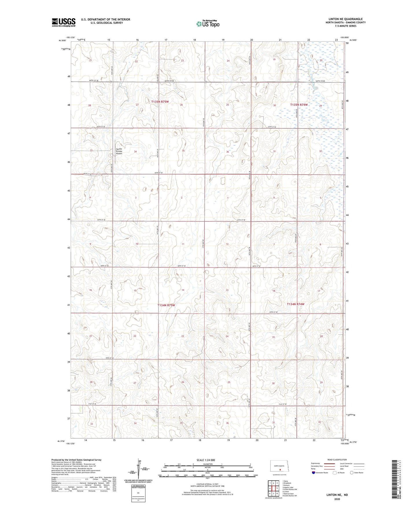 Linton NE North Dakota US Topo Map Image