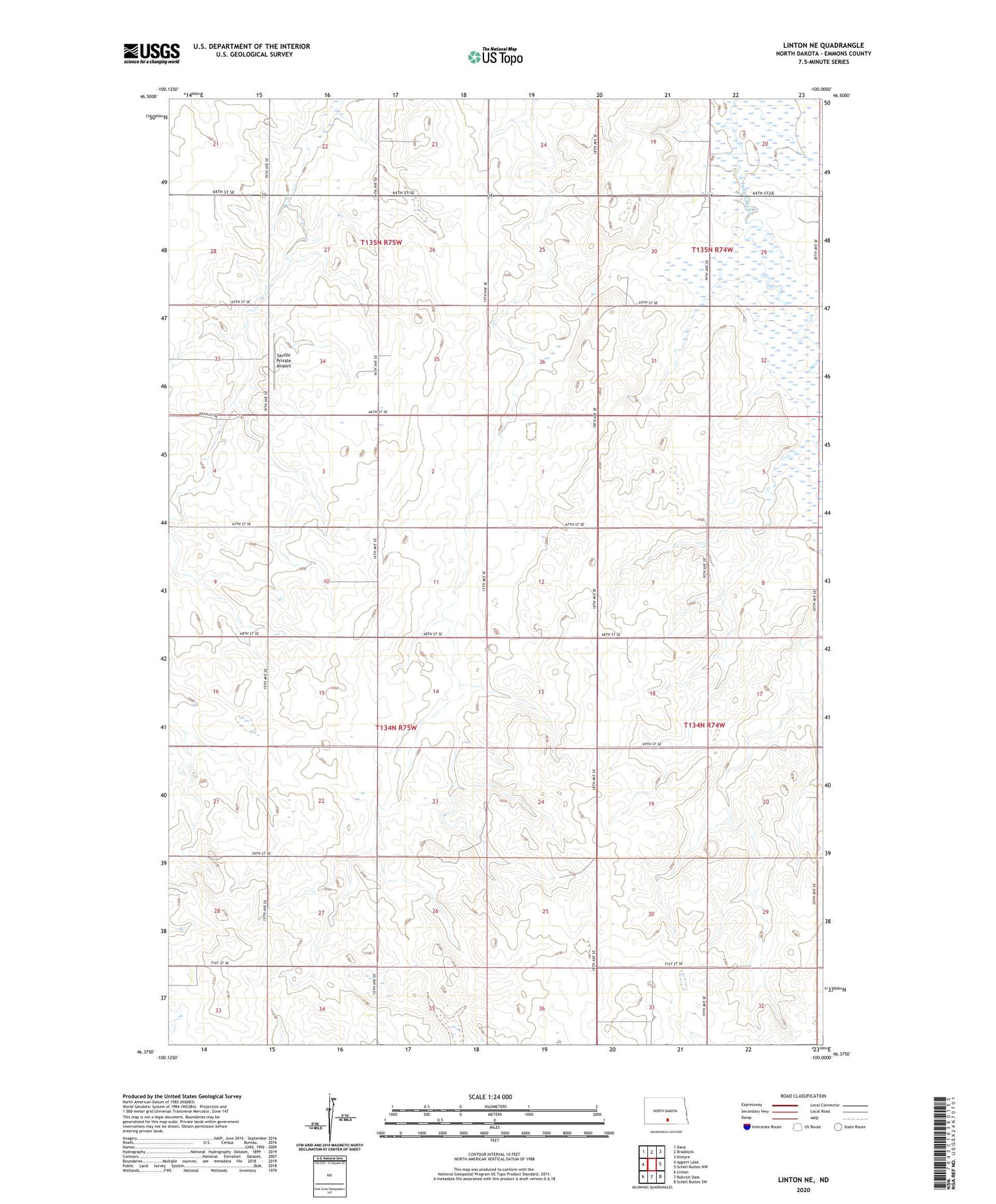 Linton NE North Dakota US Topo Map Image