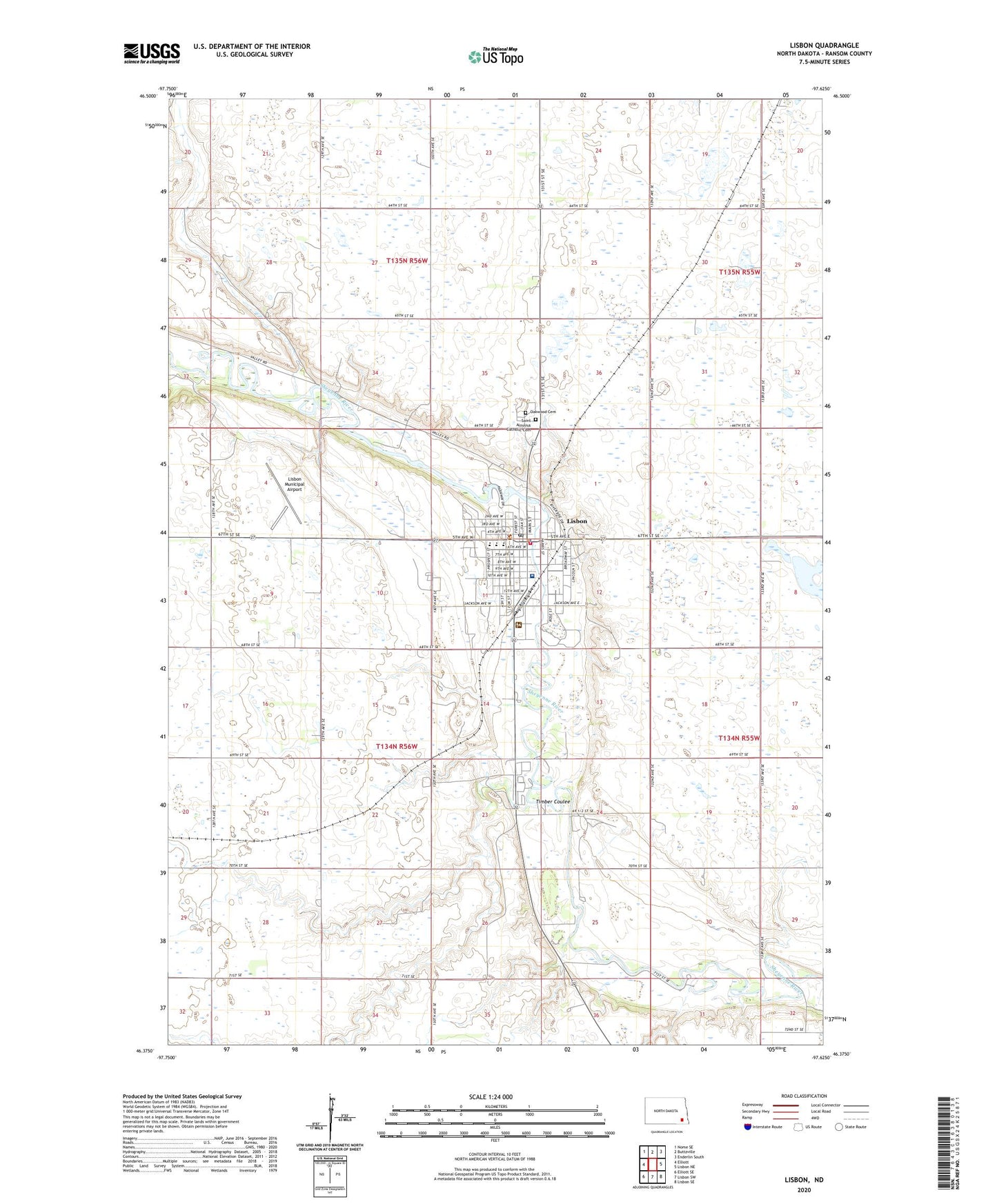 Lisbon North Dakota US Topo Map Image