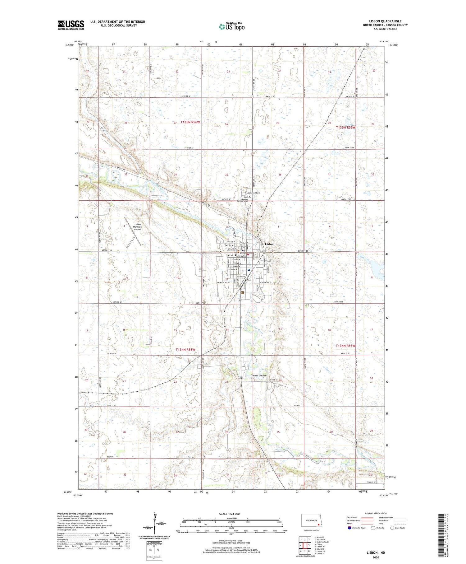 Lisbon North Dakota US Topo Map Image