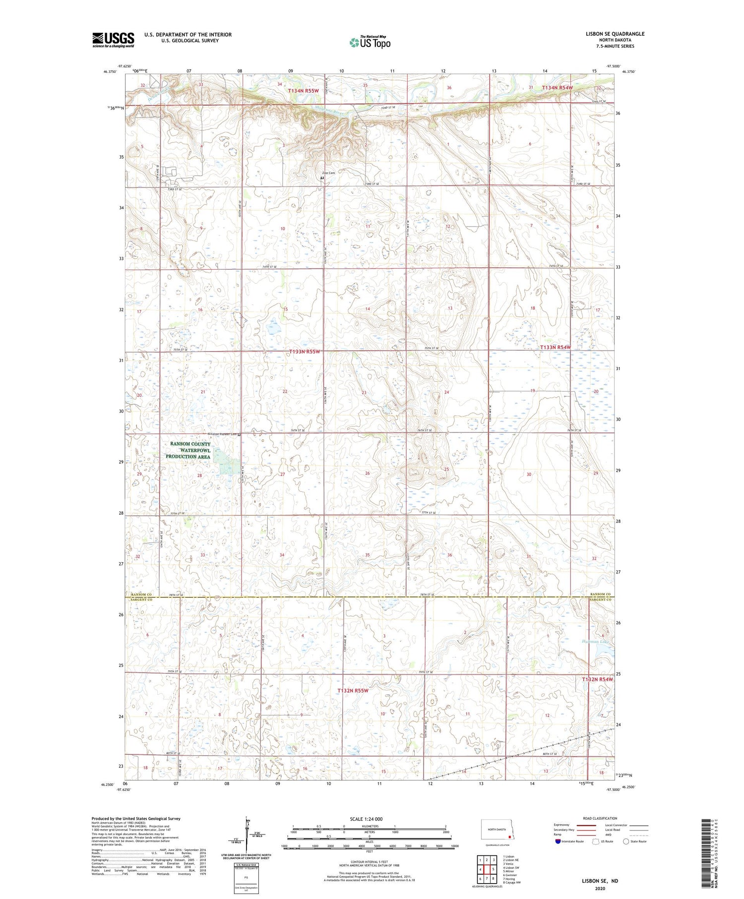 Lisbon SE North Dakota US Topo Map Image