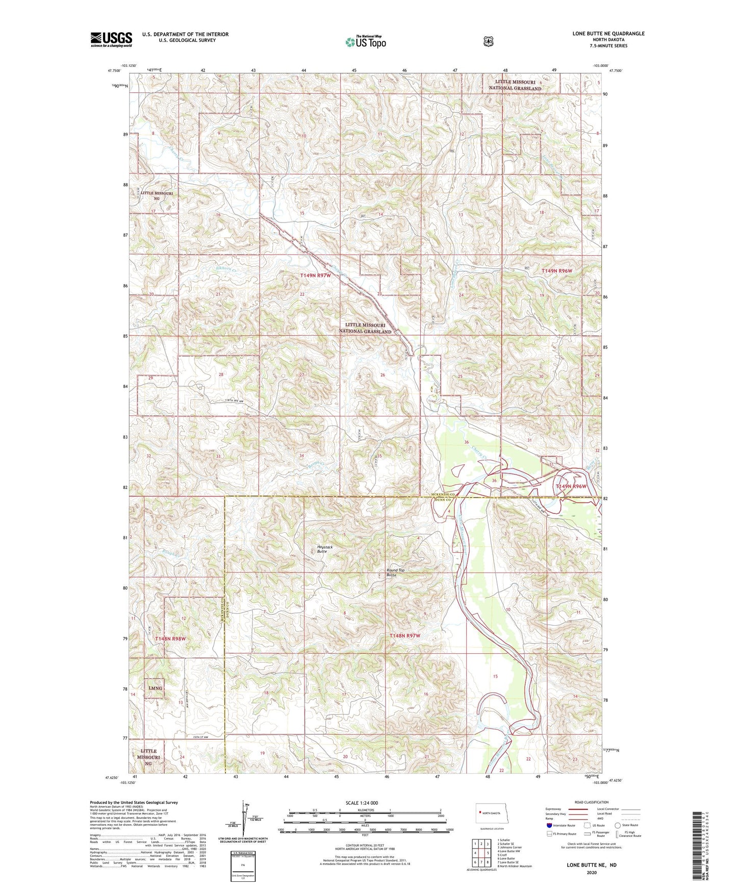 Lone Butte NE North Dakota US Topo Map Image