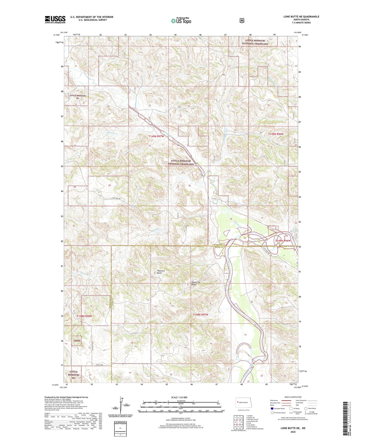 Lone Butte NE North Dakota US Topo Map Image