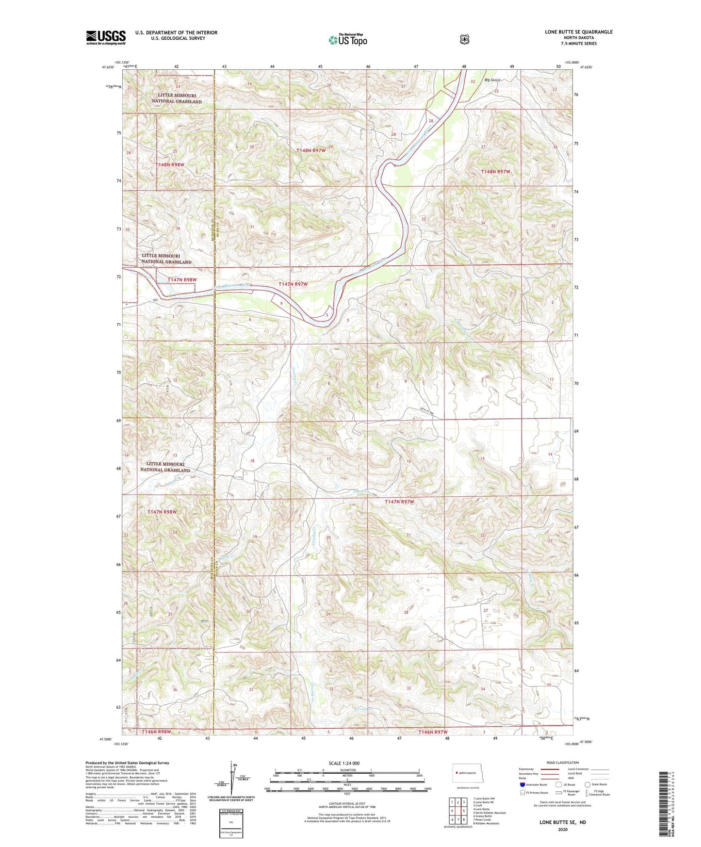 Lone Butte SE North Dakota US Topo Map Image