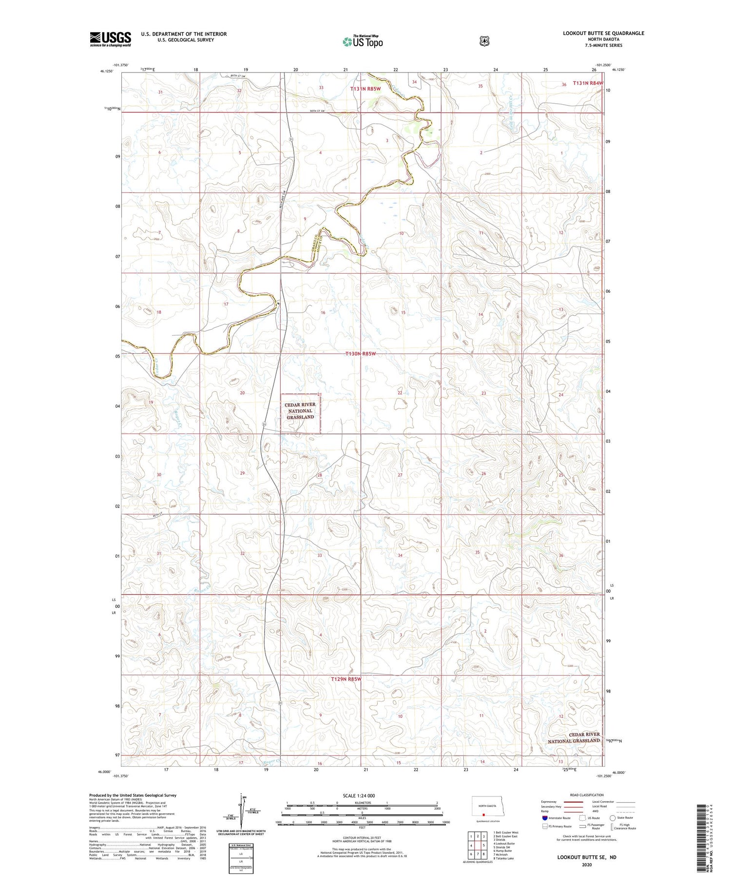 Lookout Butte SE North Dakota US Topo Map Image