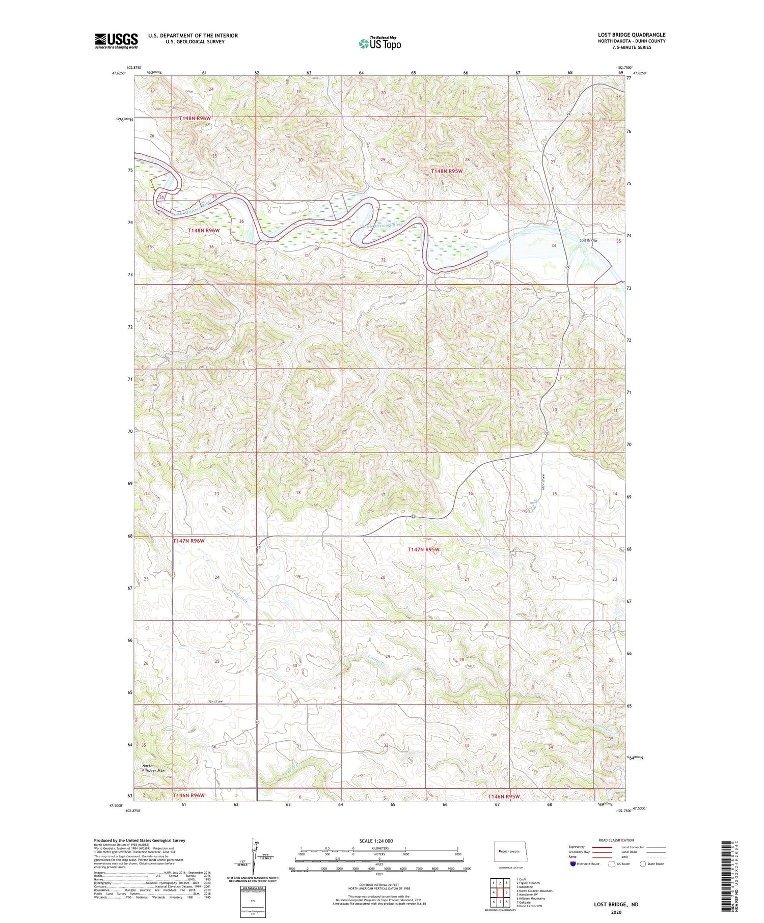 Lost Bridge North Dakota US Topo Map Image